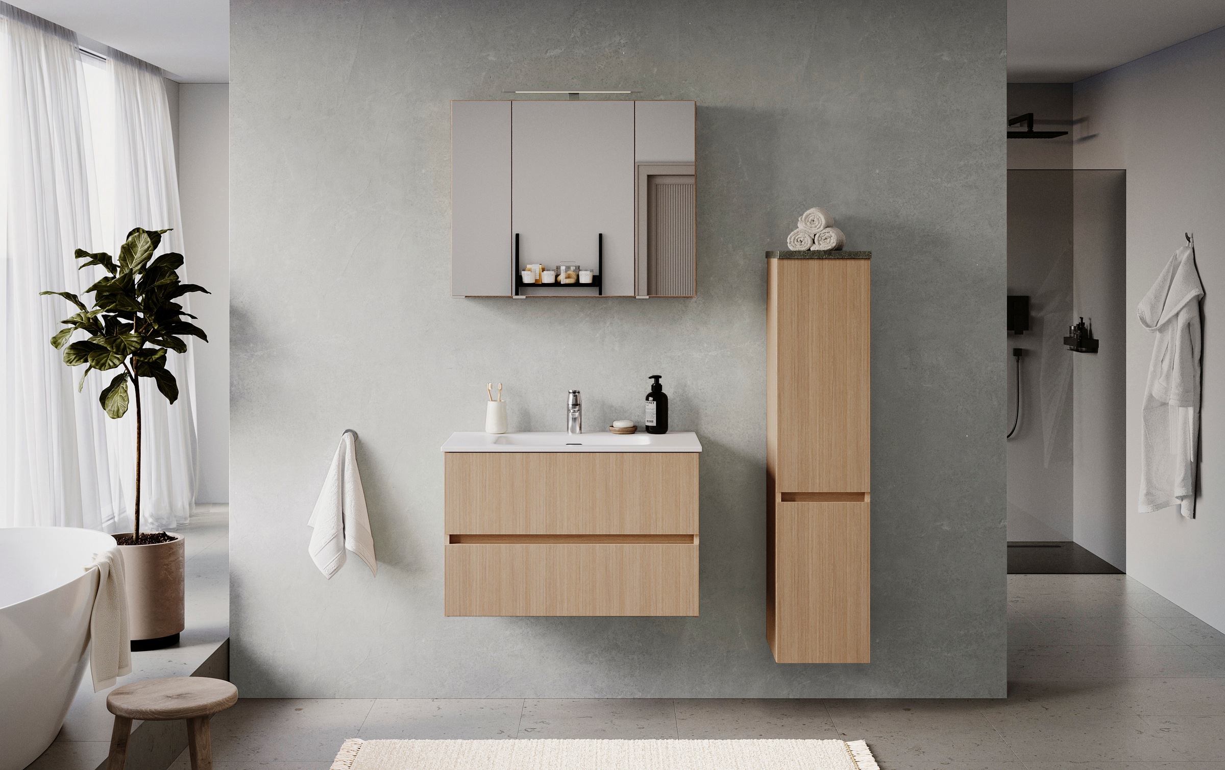 welltime Badmöbel-Set »EIXO, Set aus Spiegelschrank, Waschtisch und Midisch günstig online kaufen