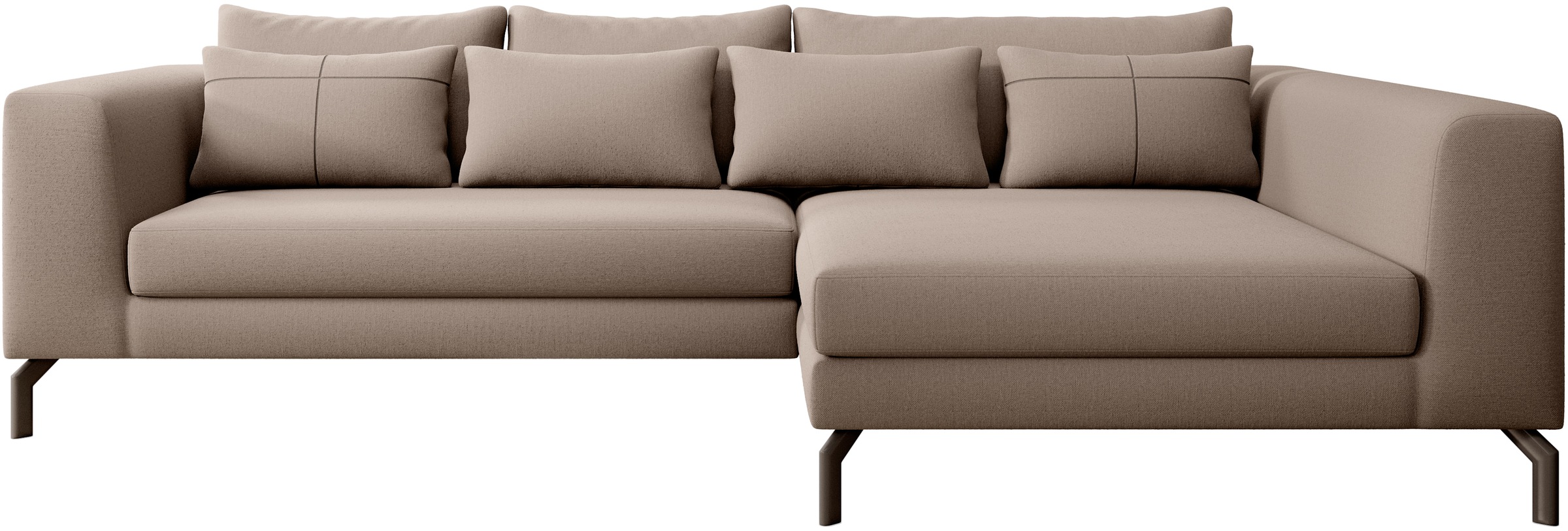 INOSIGN Ecksofa »Cross, mit softem Sitz, L-Form, wendbare Zierkissen, Breite 284 cm«, Couch mit vielen Kissen, stylische Kreuznaht, elegante Metallfüße