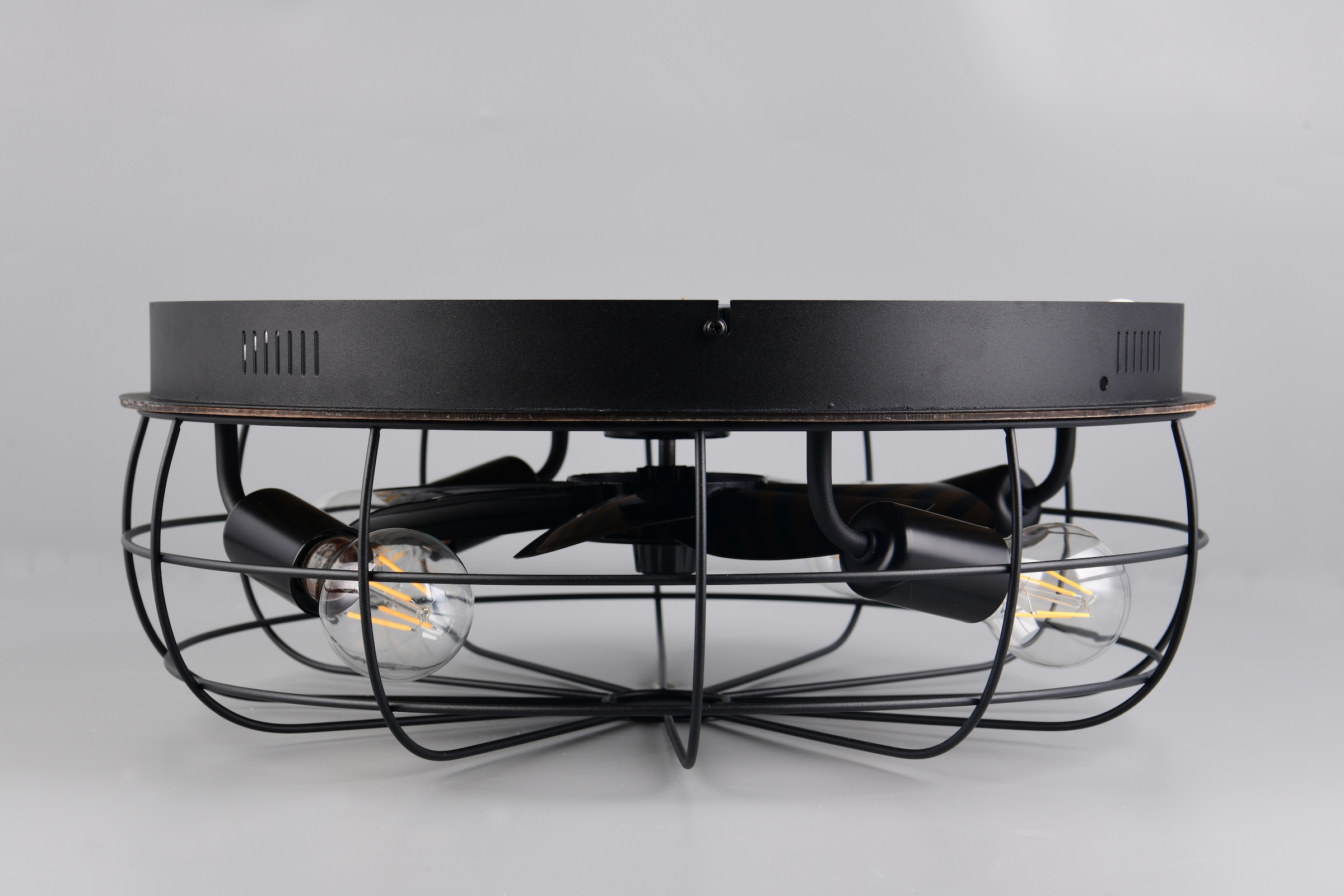 Leonique Deckenleuchte »Nilux mit Ventilator, Deckenventilator mit Licht exkl 4x E27 max 10W«, 4 flammig, Leuchtmittel E27 | Leuchtmittel wechselbar, Holzstreifen Optik Akustikpaneel, Fernbedienung, 3 Stufen + Timer