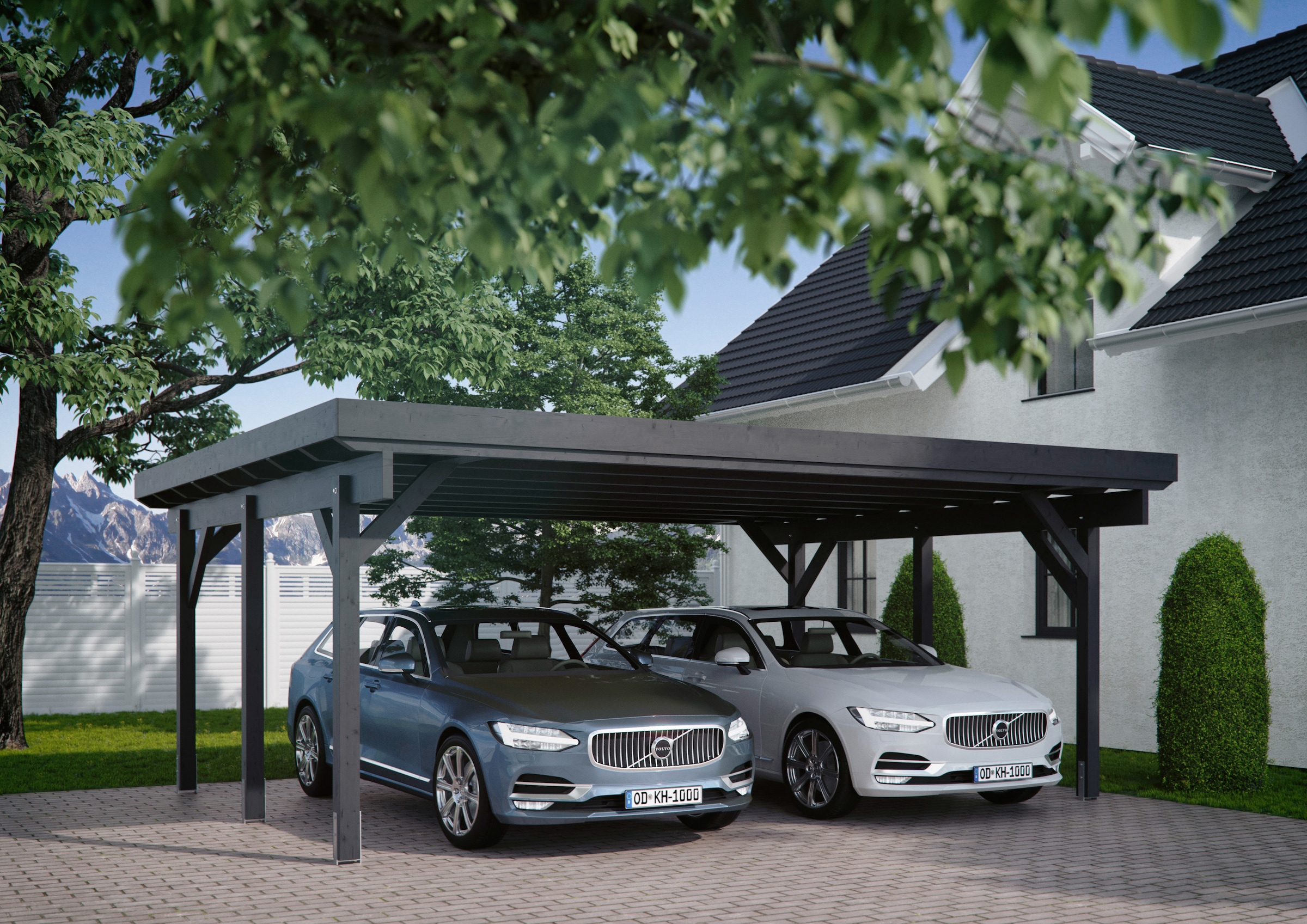 Kiehn-Holz Doppelcarport »KH 310 / KH 311«, 561 cm, anthrazit, Stahl-Dach, versch. Farben
