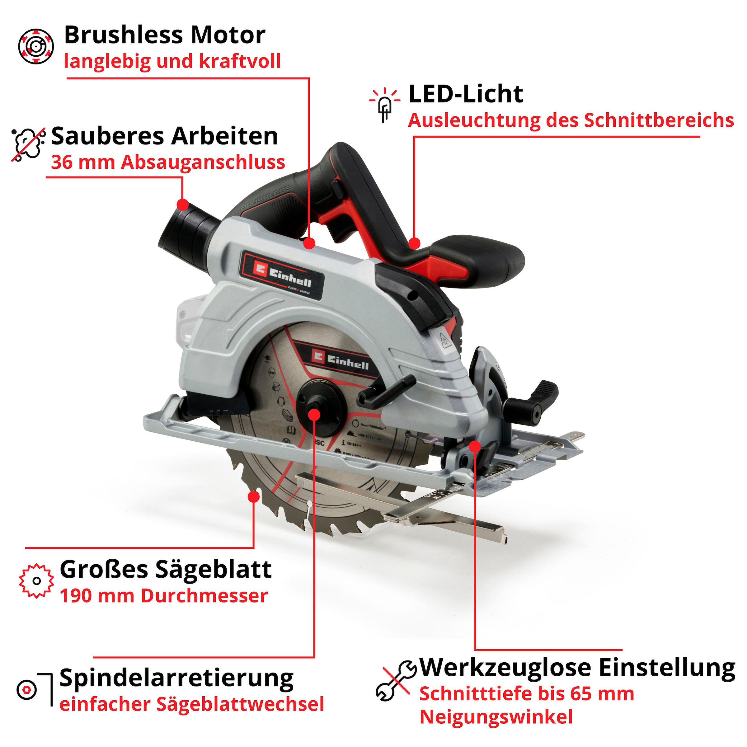 Einhell Akku-Handkreissäge »TP-CS 18/190 Li BL - Solo«, (1 St.), Power X-Change, ohne Akku und Ladegerät