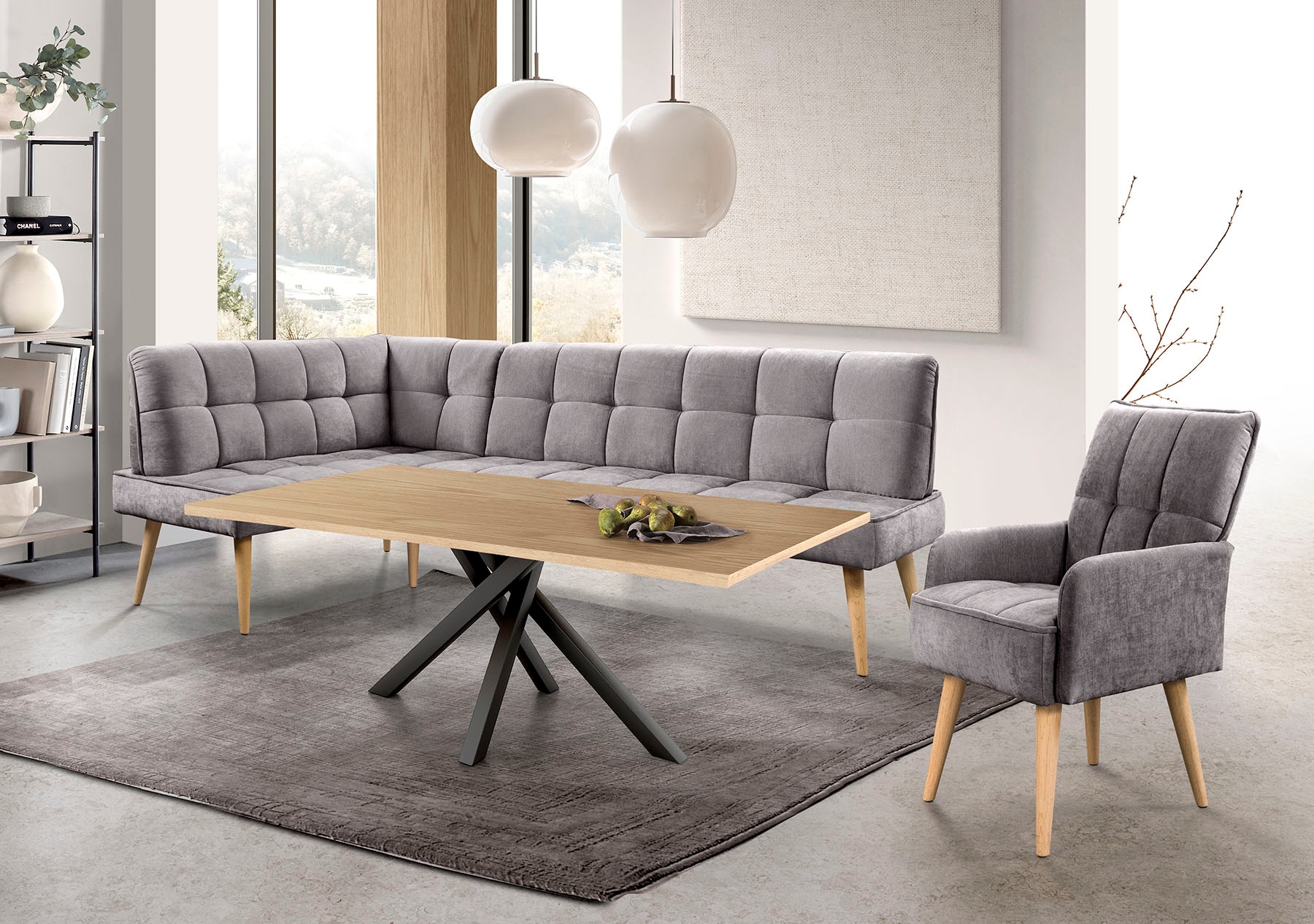 exxpo - sofa fashion Eckbank »Latte« moderne Sitz- und Rückensteppung, bequem und elegant, hoher Holzfuß