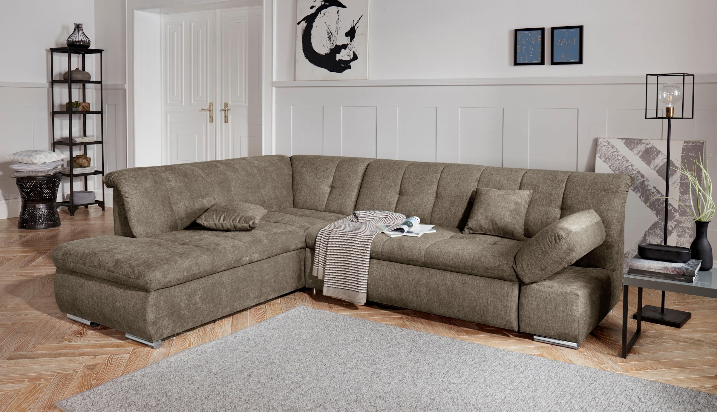 DOMO collection Ecksofa »Mona L-Form«, wahlweise mit Bett- und Armlehnfunktion