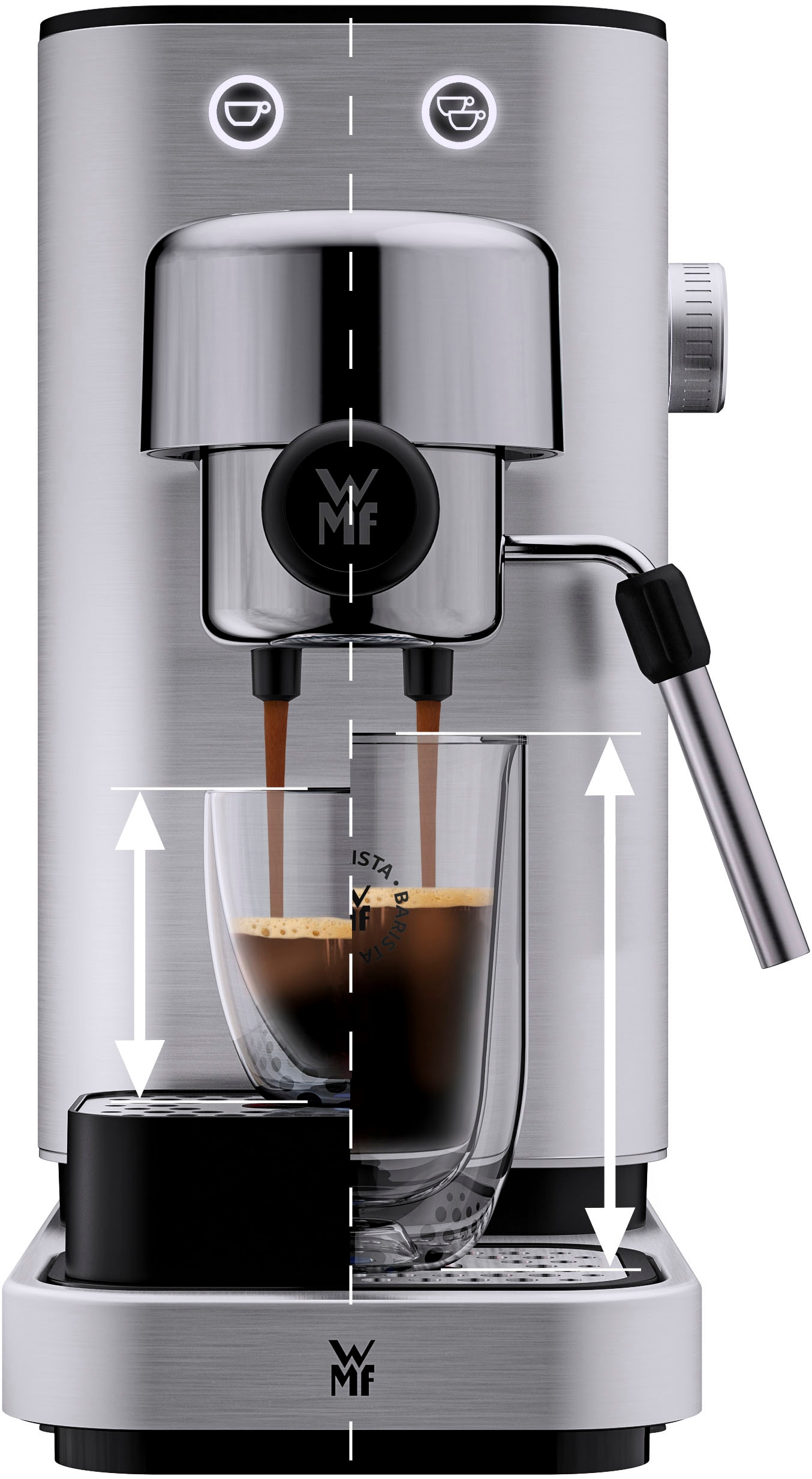 WMF Espressomaschine »LONO«, kompakt, elegant, 15 bar, 1350 Watt, Milchschaumdüse, Cromargan