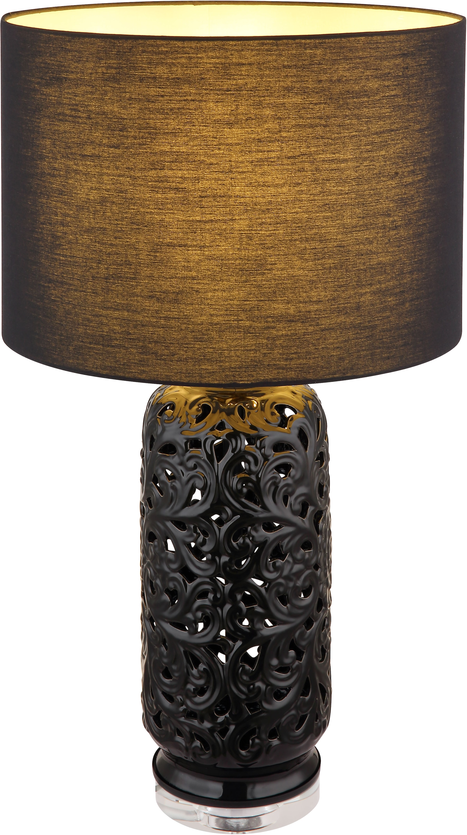 GLOBO LIGHTING Tischleuchte »SEBASTIAN«, Leuchtmittel E27 | ohne Leuchtmittel, Tischlampe/Schlafzimmer/Wohnzimmer/Textil schwarz