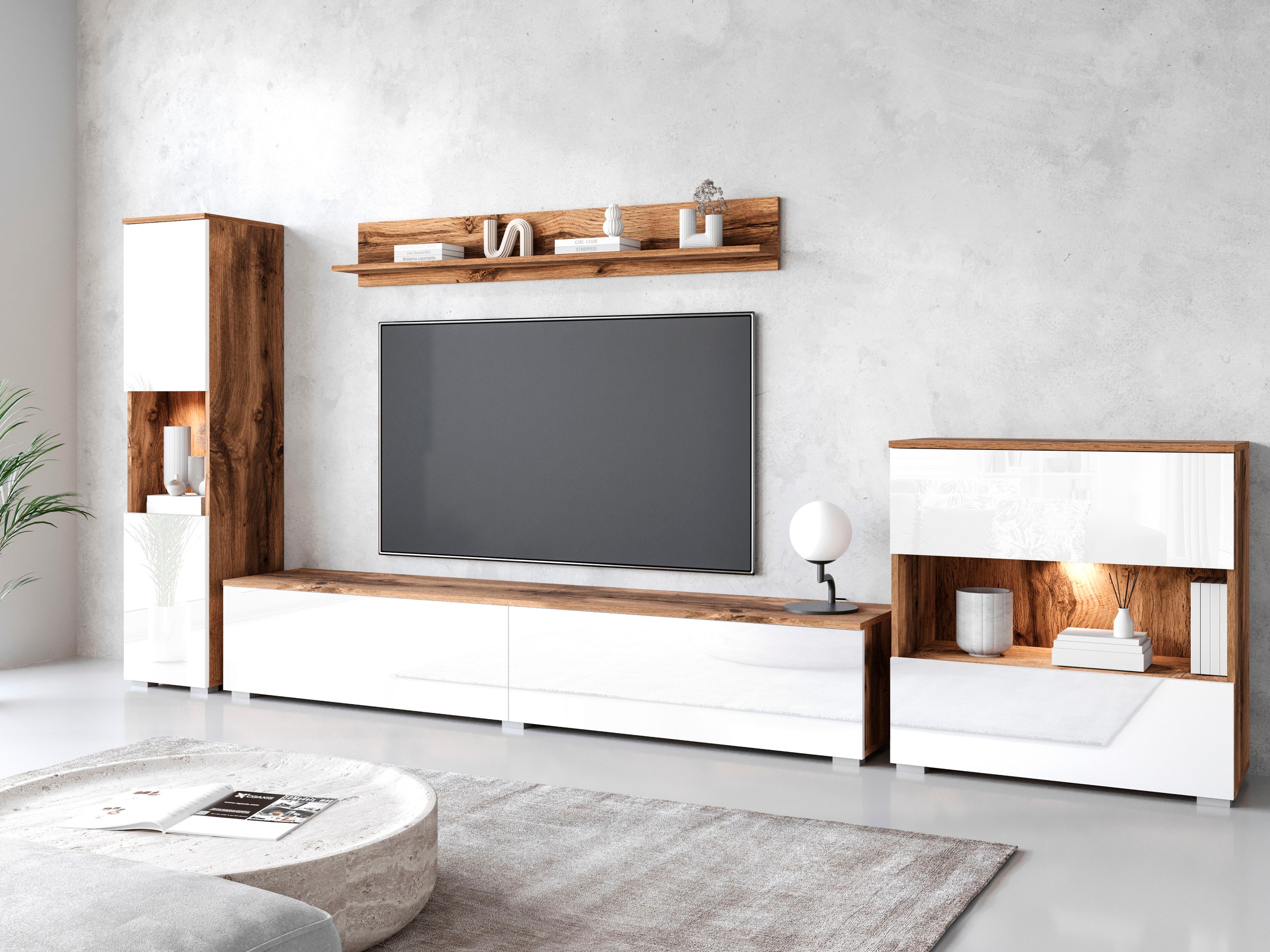 INOSIGN Wohnwand »PARIS«, (Komplett-Set, 4 St.), TV-Wand 300cm breite, grifflose Design, stehend und hängend montierbar