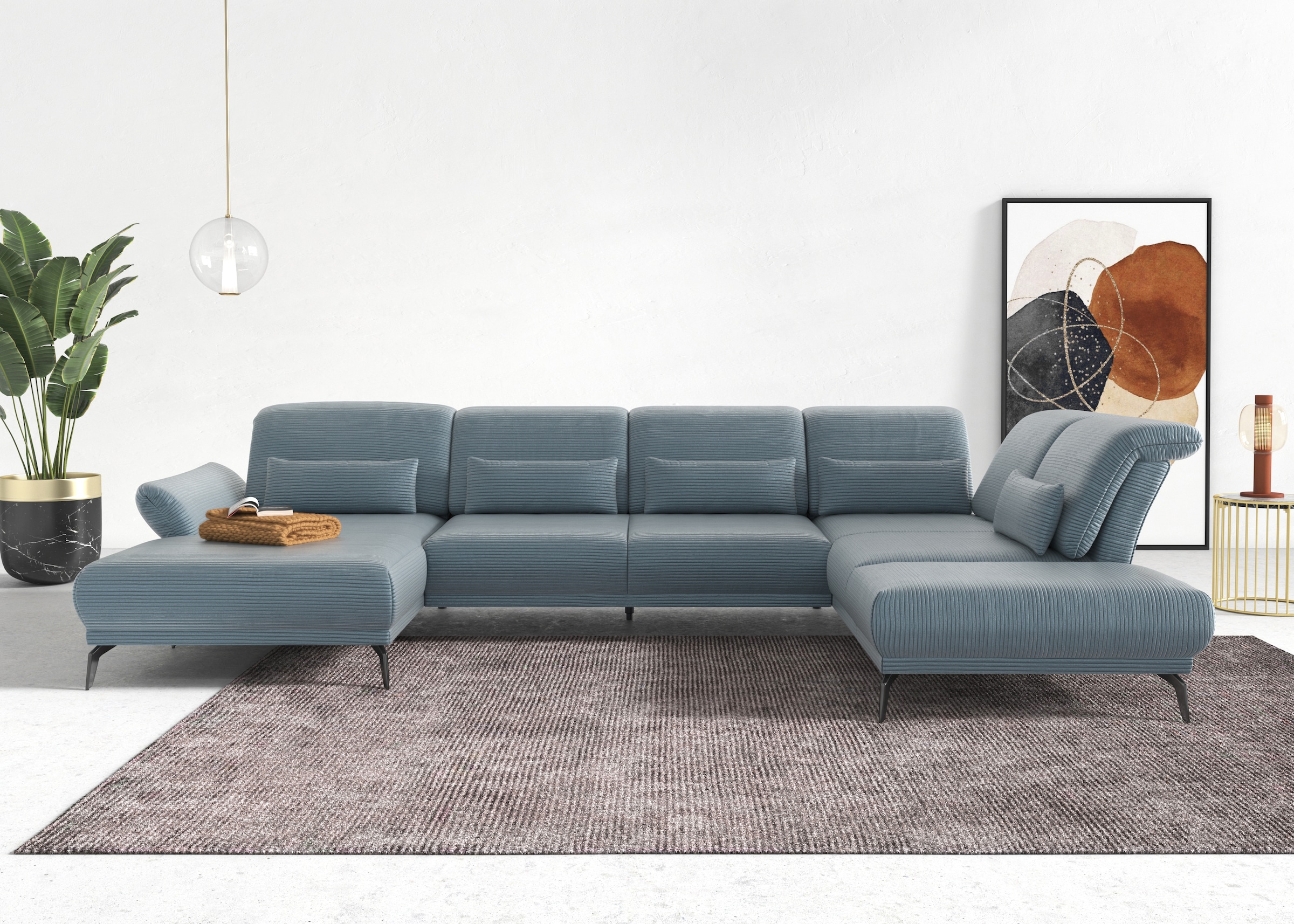 INOSIGN Wohnlandschaft »Coco U-Form«, Sitztiefen-, Arm- und Kopfteilverstellung, Cord-Bezug, Fußhöhe 15 cm