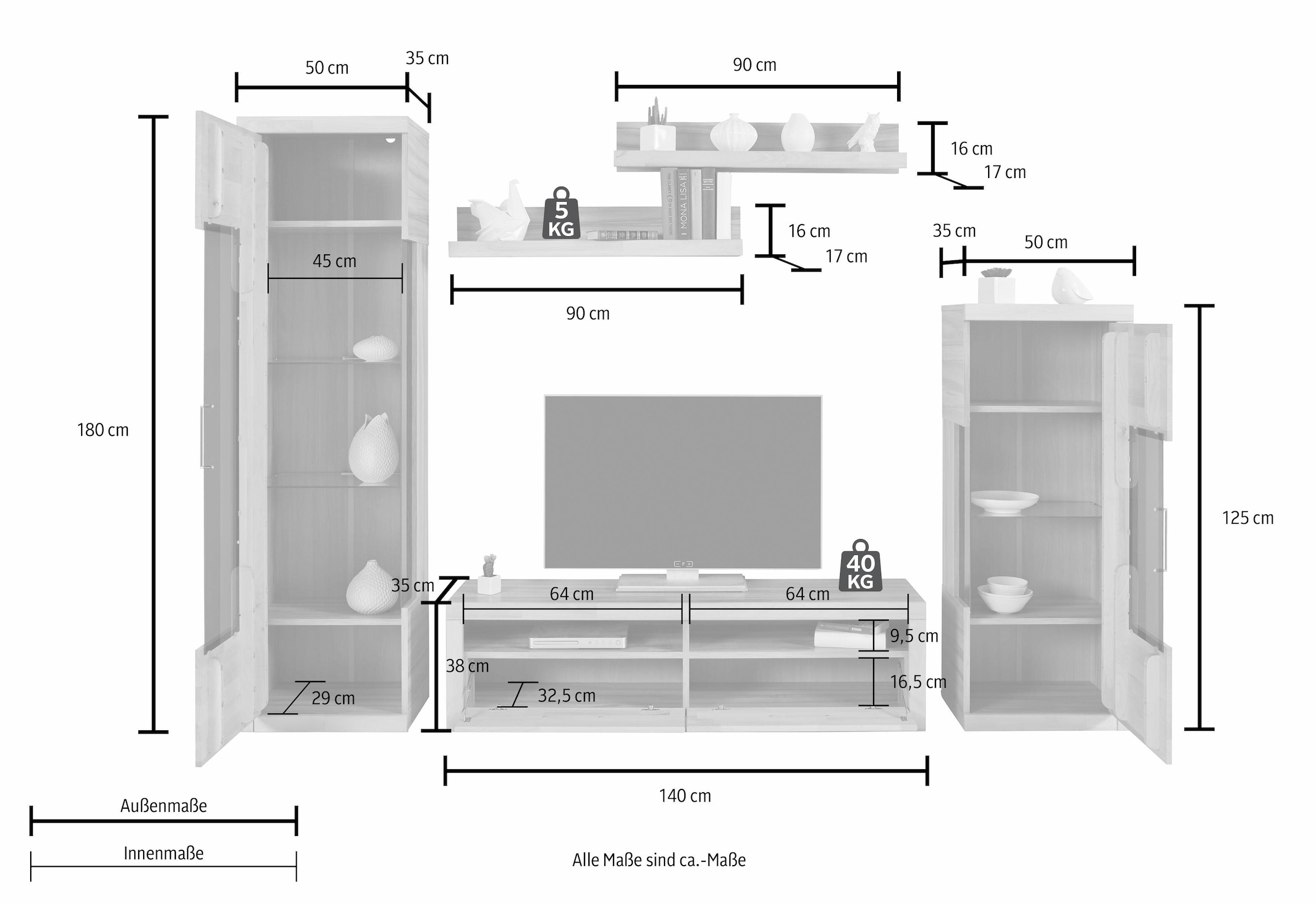 Home affaire Wohnwand »Ribe Wohnwand Set-5 St.« Set, 5 Stk. tlg.