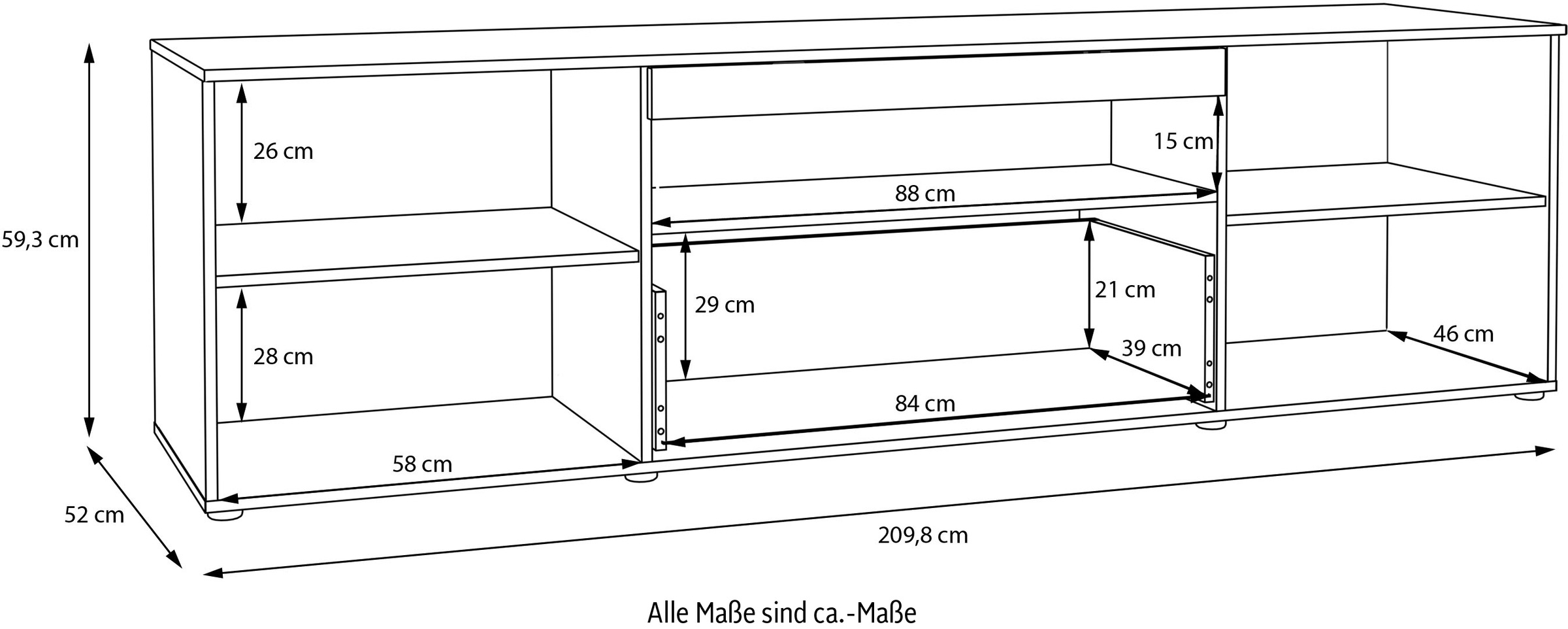 FORTE Lowboard »Como«, TV-Board, LED Beleuchtung, Soft Close, Stauraum, 209,8/59,3/52 cm