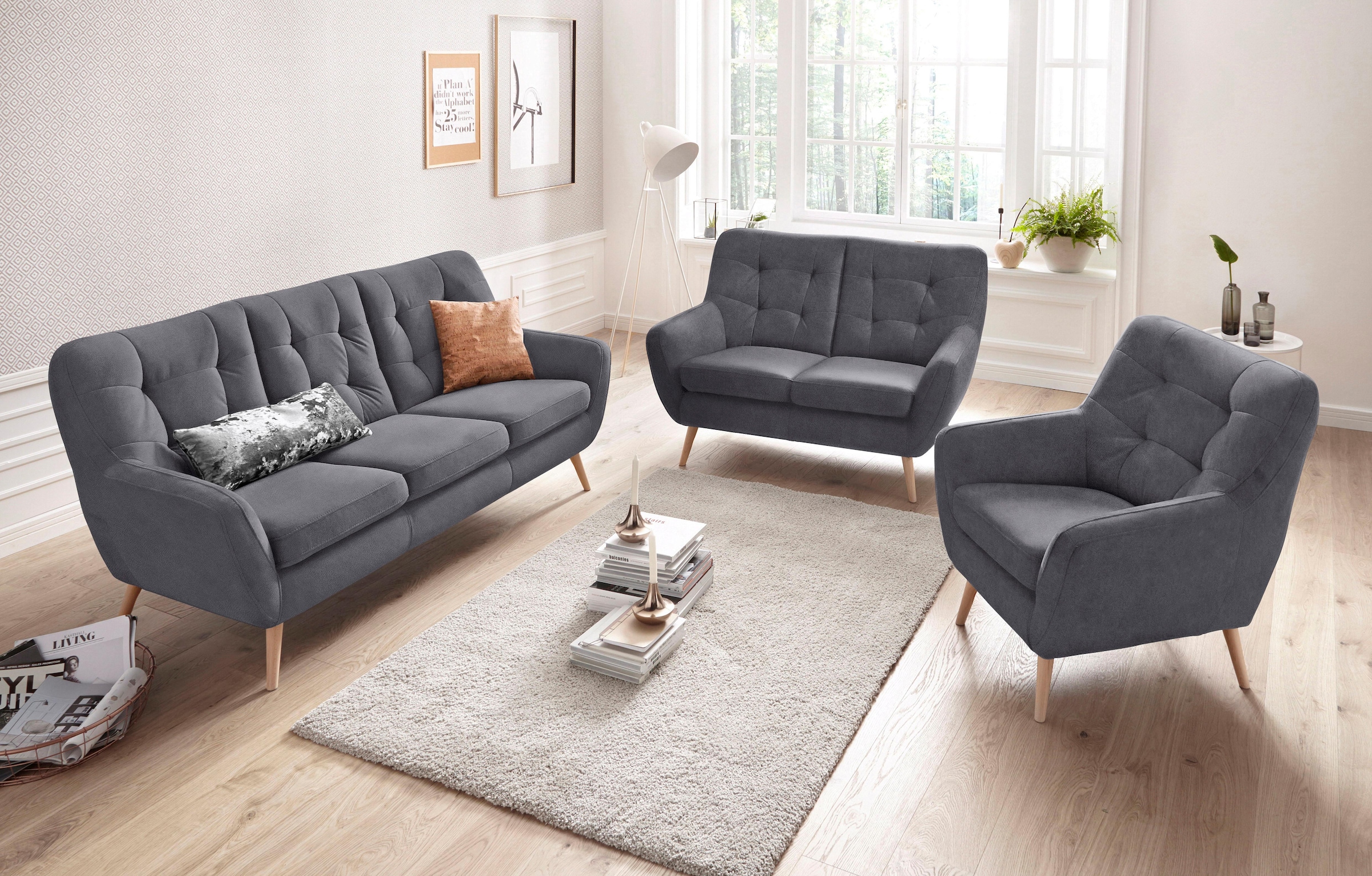 exxpo - sofa fashion Sessel »Scandi, Loungesessel mit tollem Sitzkomfort, hochwertige Polsterung«, bequem, hohe Holzfüße