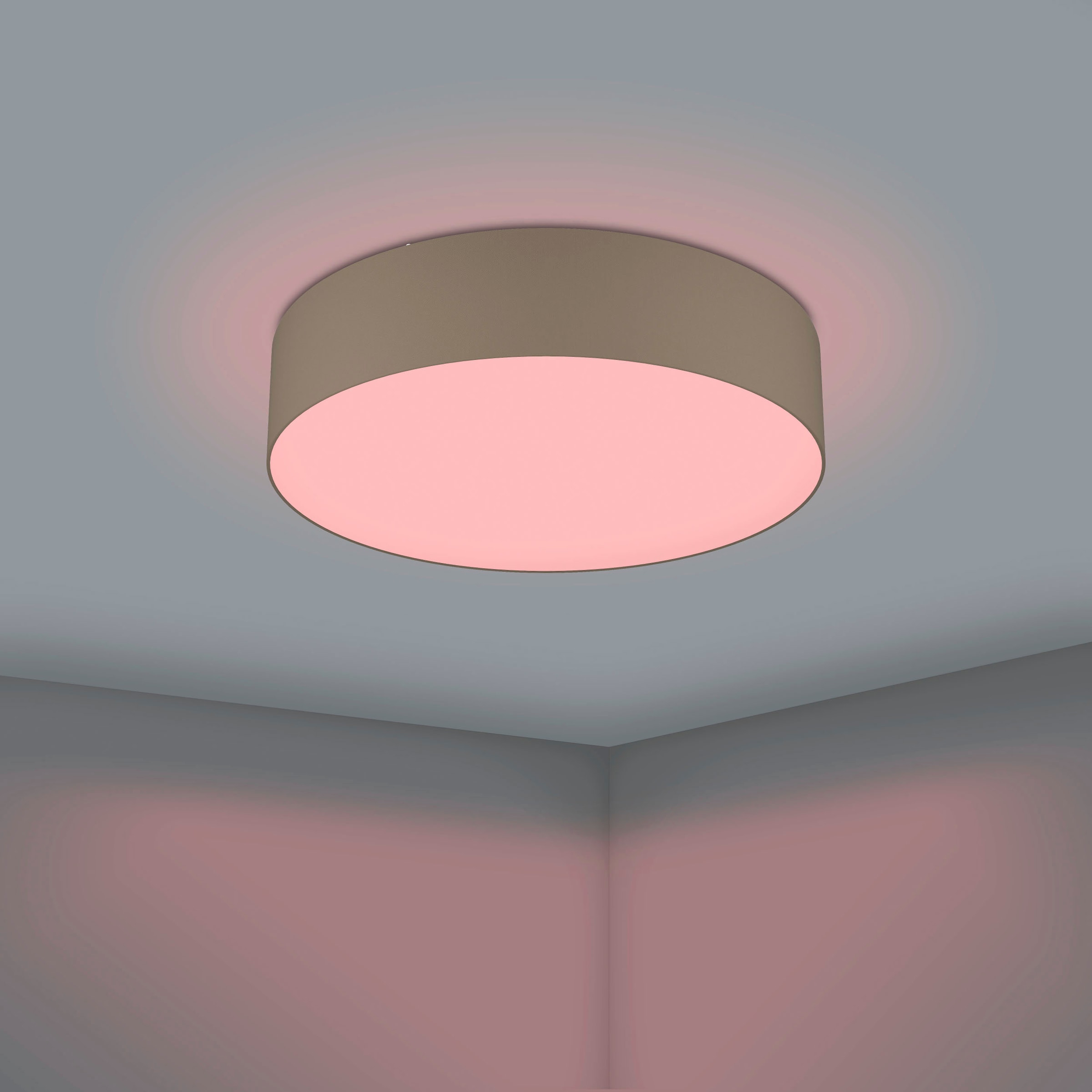 EGLO Deckenleuchte »ROMAO-Z Deckenlampe taupe, Textil, ZigBee 3.0, Timer, Disco-Modus«, Leuchtmittel LED-Modul | LED fest integriert, App / Sprachsteuerung Alexa, ‎‎‎‎‎‎‎Ø 77cm, exkl. Fernbedienung