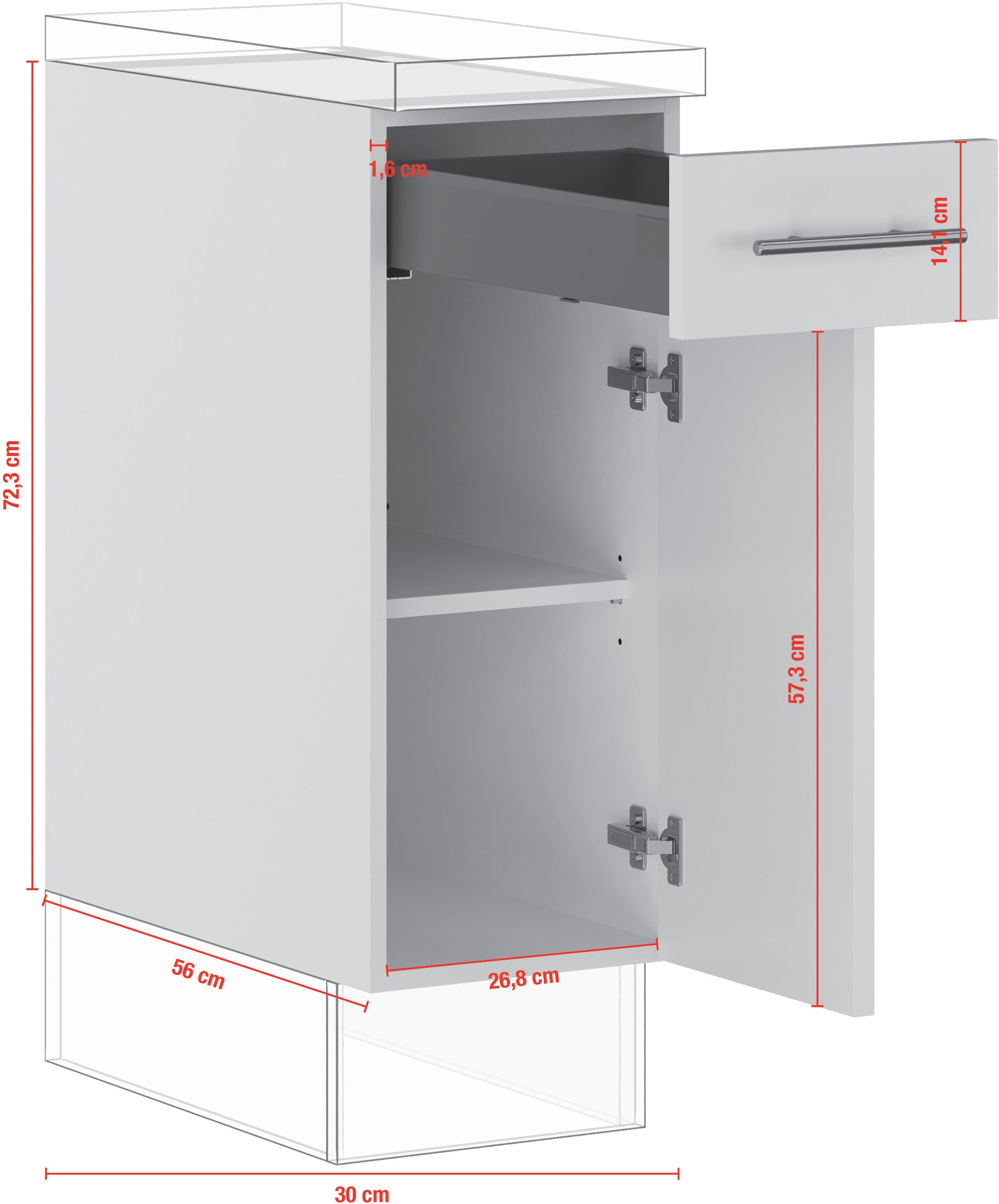 IMPULS KÜCHEN Unterschrank »"Prag und Valencia", Breite/Höhe: 30/72,3 cm, mit Soft-Close«, vormontiert, mit Soft-Close
