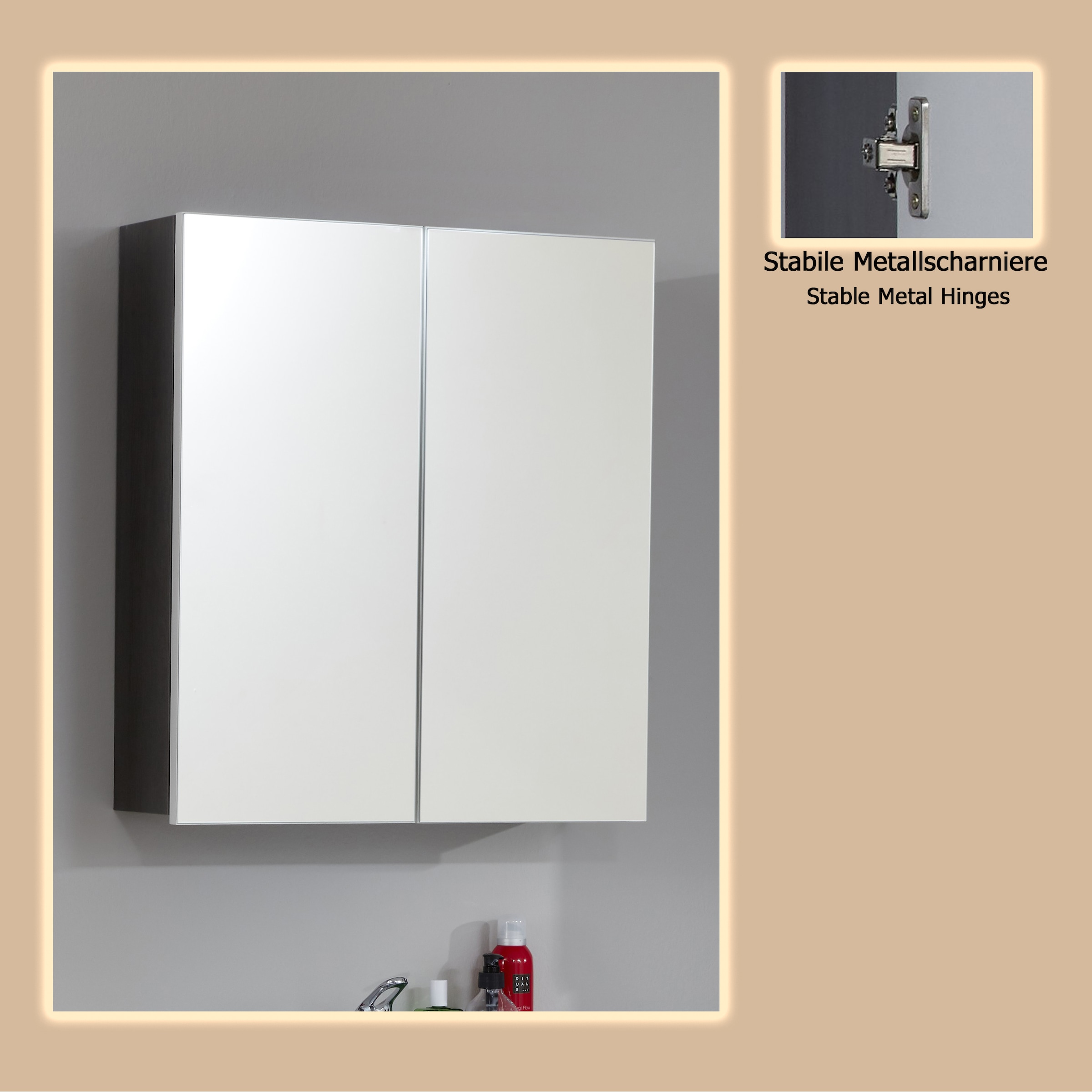 welltime Spiegelschrank »Sovana«, Badschrank wahlweise mit oder ohne Beleuchtung - (B/T/H) 60/18/67 cm