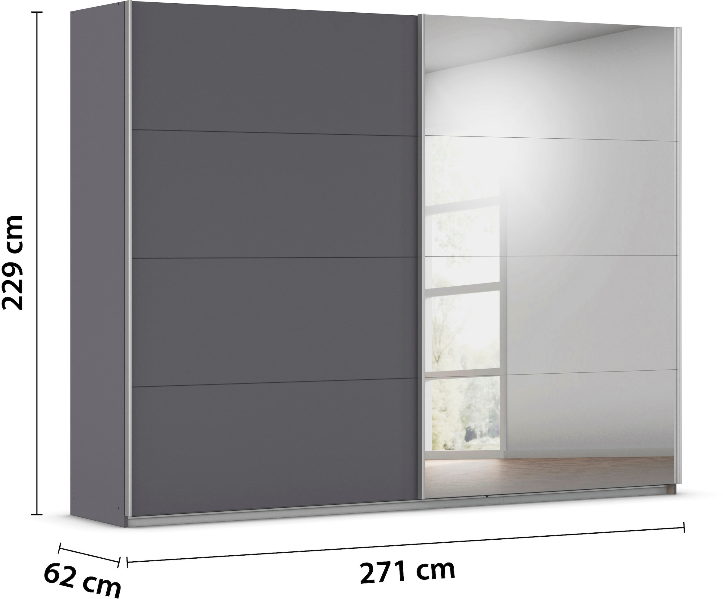 INOSIGN BY RAUCH Schwebetürenschrank »Kleiderschrank Schrank Garderobe Schlafzimmerschrank THANOS«, (in 3 verschiedenen Ausstattungen BASIC/CLASSIC/PREMIUM), Optional mit Spiegel, Metall-Griffleisten alufarben MADE IN GERMANY