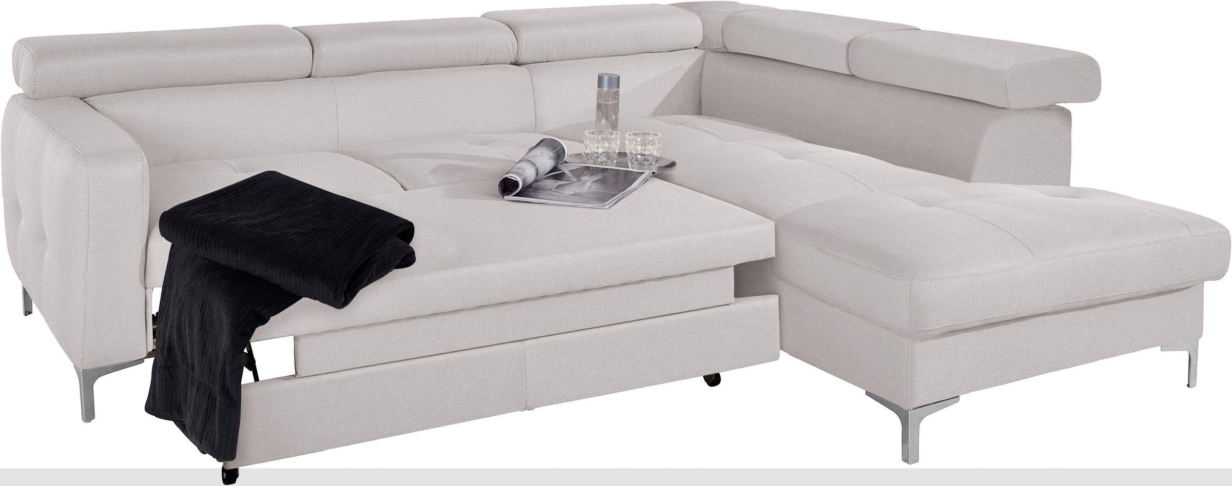 COTTA Polstergarnitur »Sammy L-Form«, (Set), Set bestehend aus: Ecksofa mit Kopfteilverstellung & Hocker