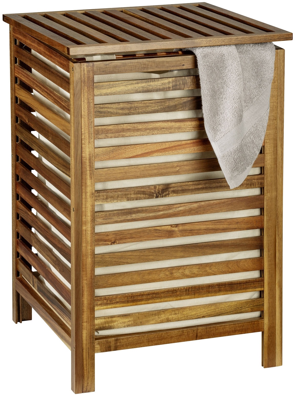 WENKO Wäschetruhe »Fondi« Wäschetruhe mit herausnehmbarem Wäschesack, Akazienholz, 56 l Baumwolle, Massivholz