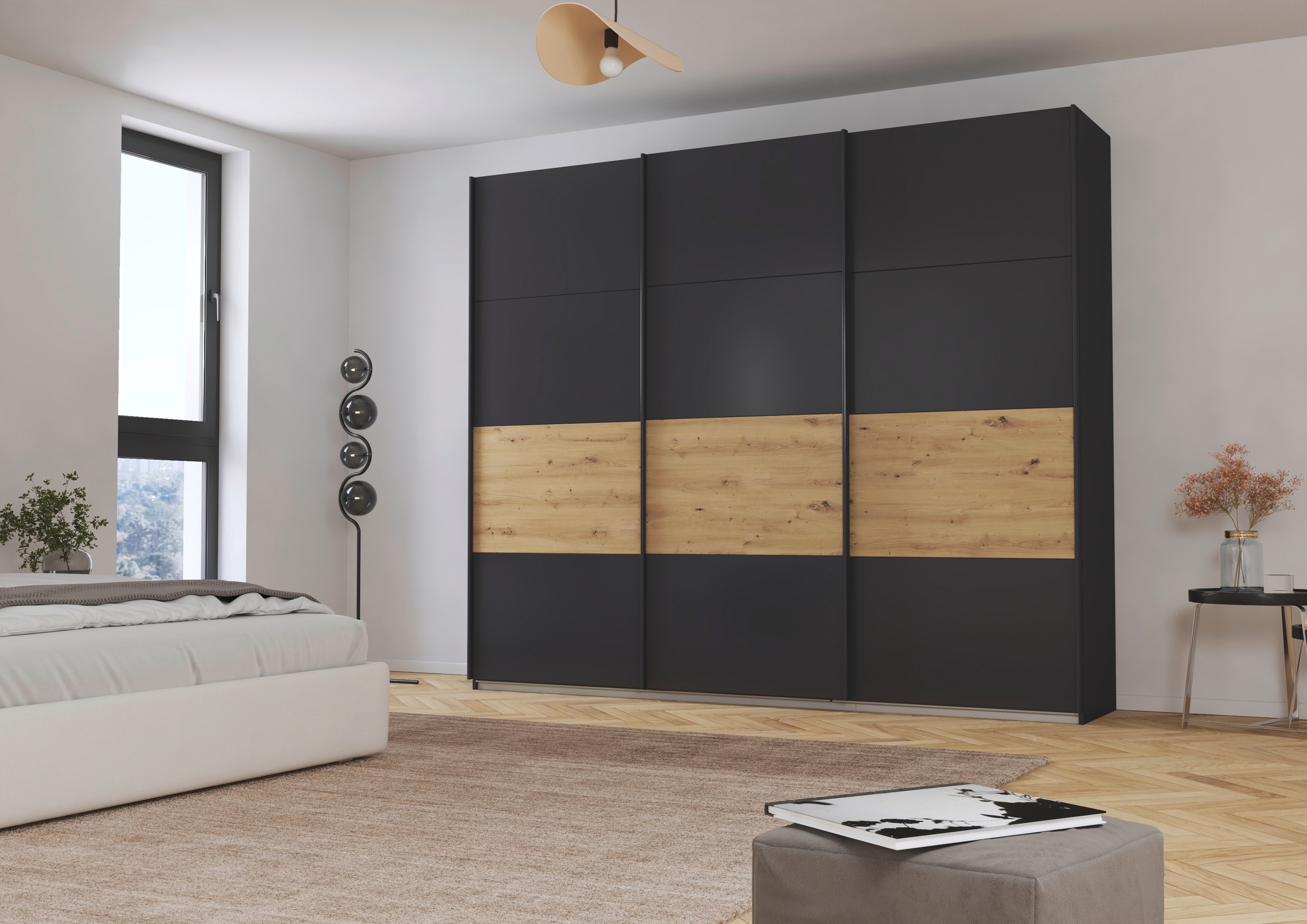 rauch Schwebetürenschrank »Schwebetürenschrank Kleiderschrank Schrank Garderobe CORTONA«, inkl. Inneneinteilung, 2 Stoffboxen und zusätzlichen Einlegeböden