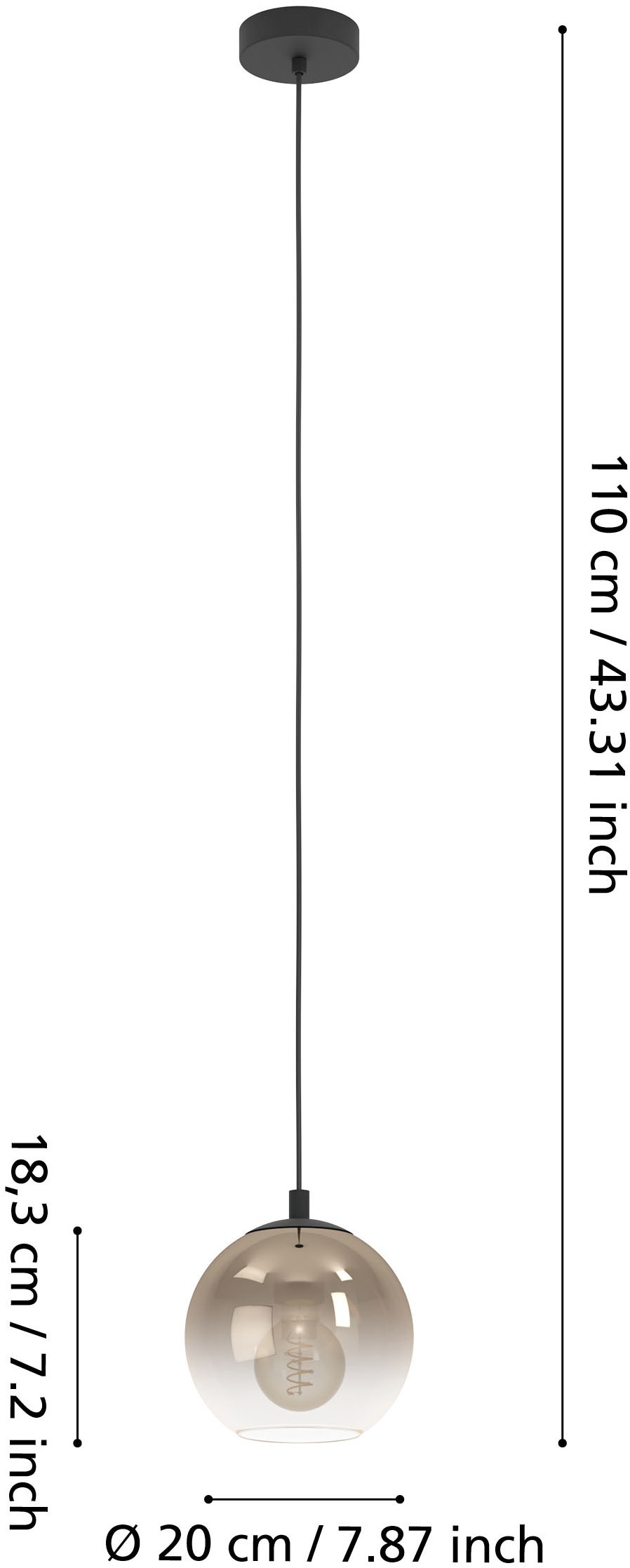 EGLO Hängeleuchte »ARISCANI 1 Pendellampe - Stahl - E27 - 1X60W - IP20« E27 1 Stk. Hängelampe, Deckenlampe, Wohnzimmer, Esszimmer, H110 x Ø20 cm
