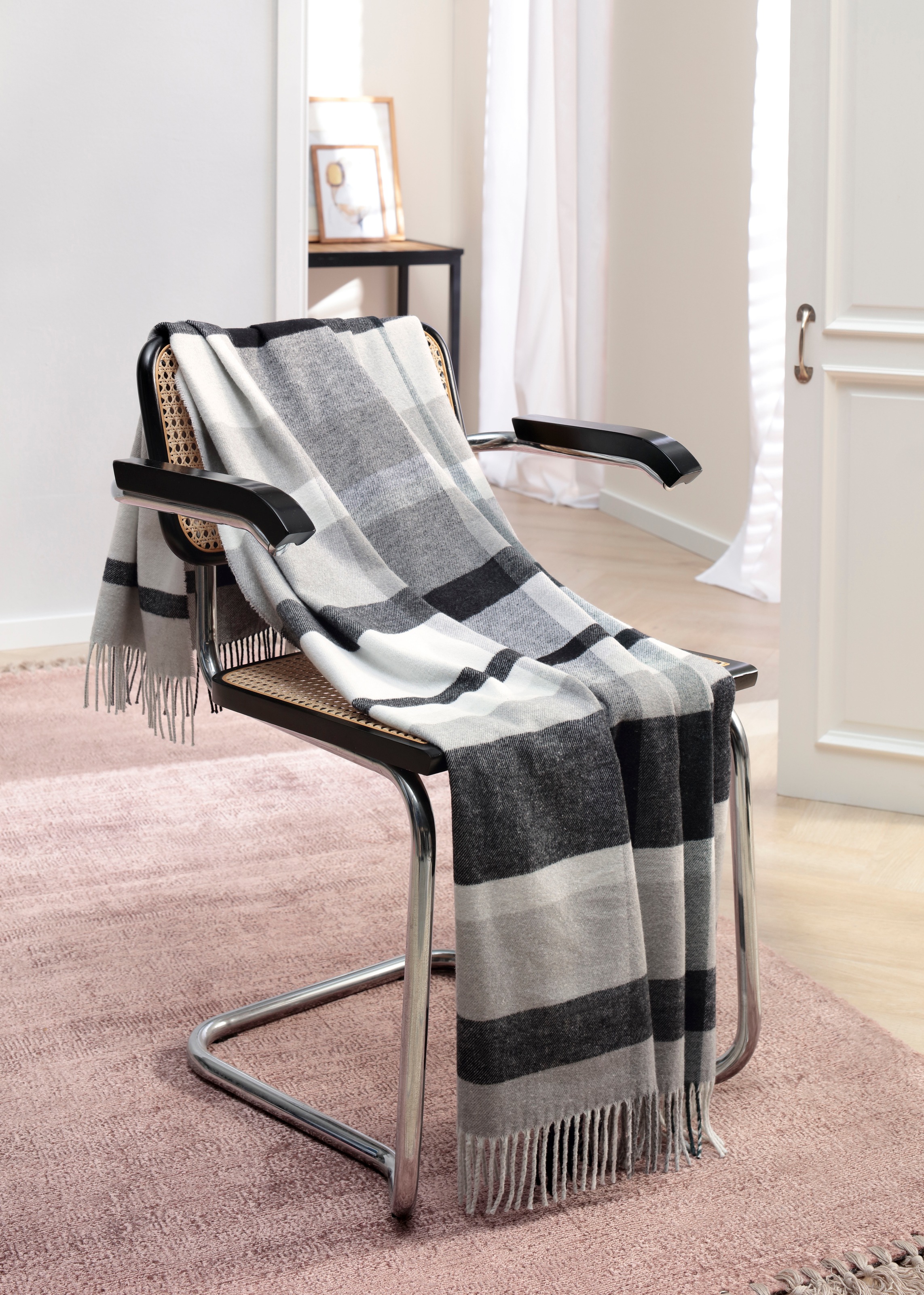 Biederlack Plaid »Harmony«, im modernen Karo-Look, mit Fransen günstig online kaufen