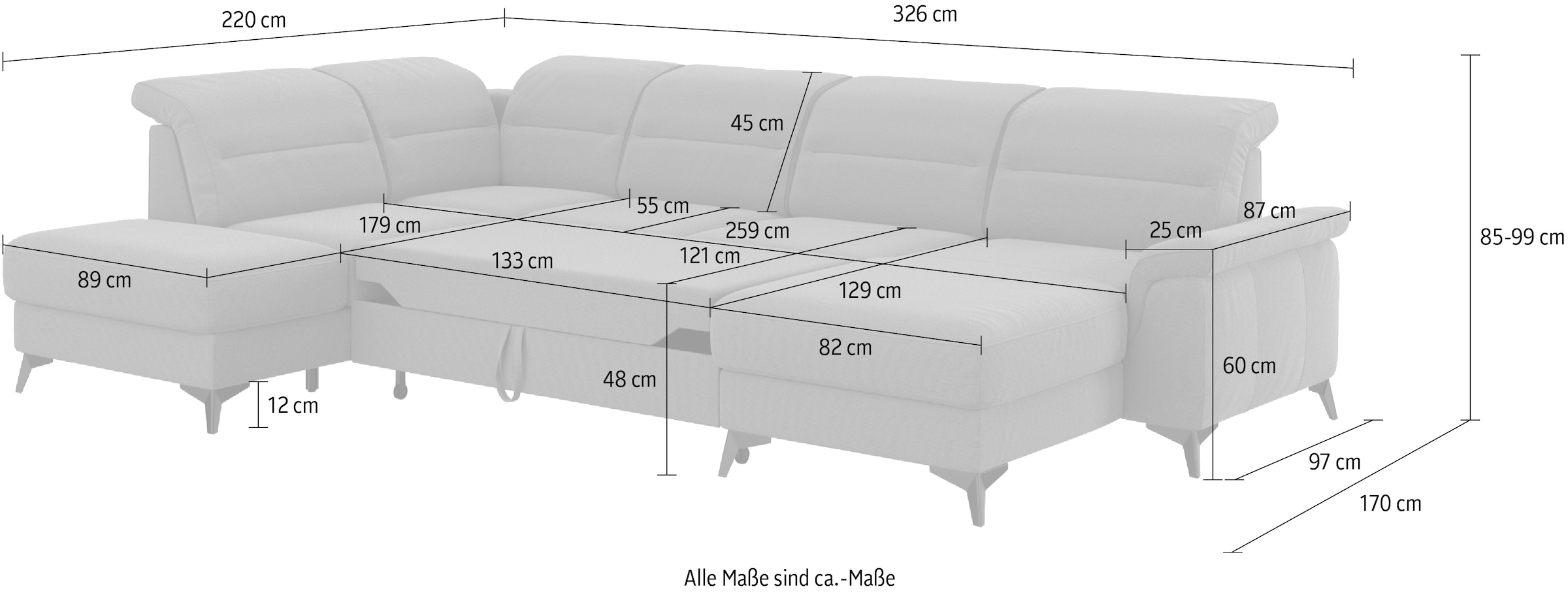 sit&more Wohnlandschaft »Sinatra U-Form«, optional mit Kopfteilverstellung und Armteilfunktion, Metallfüße