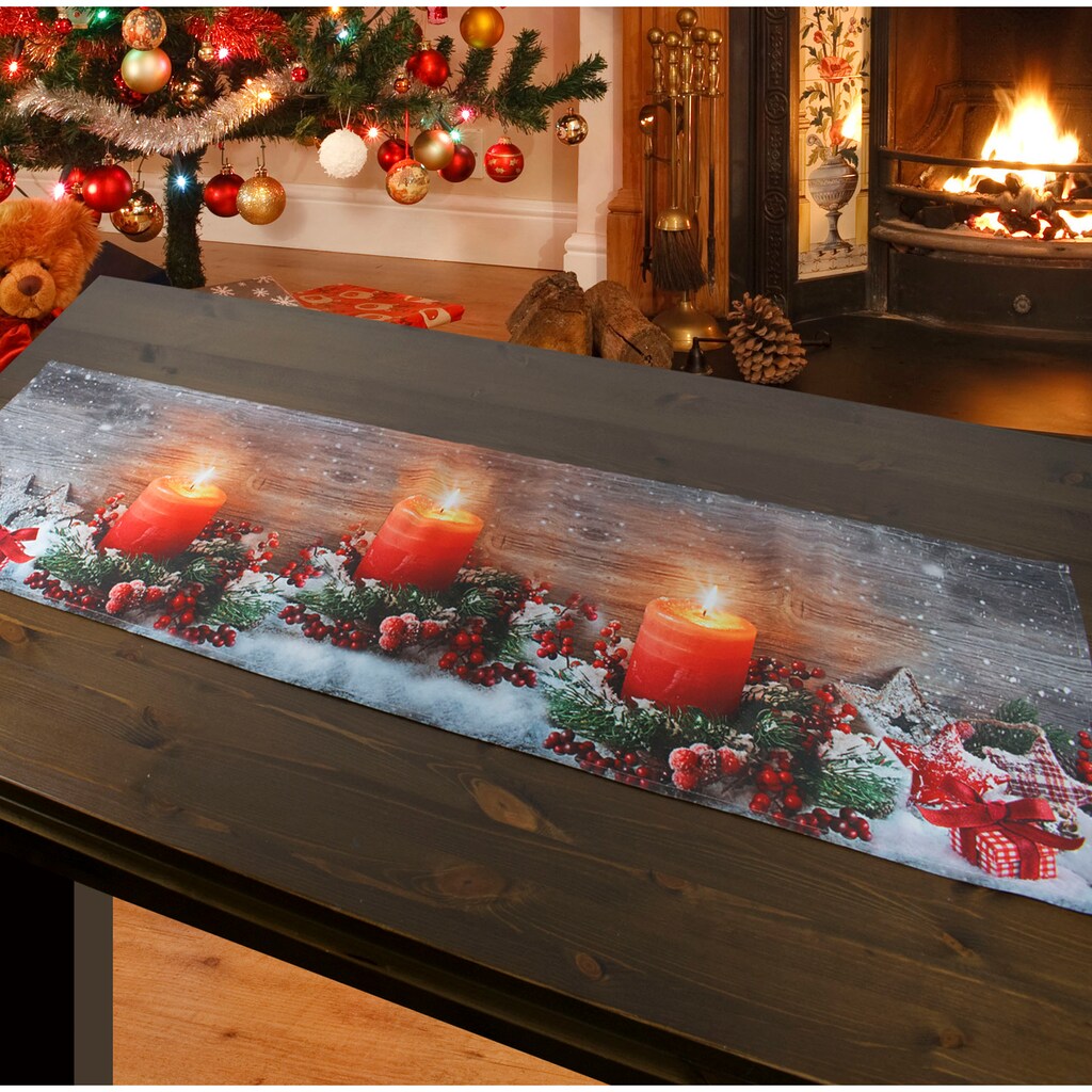 Delindo Lifestyle Tischläufer »Kerzenschein«, gedrucktes Design, blickdichter Stoff, mit LED-Beleuchtung