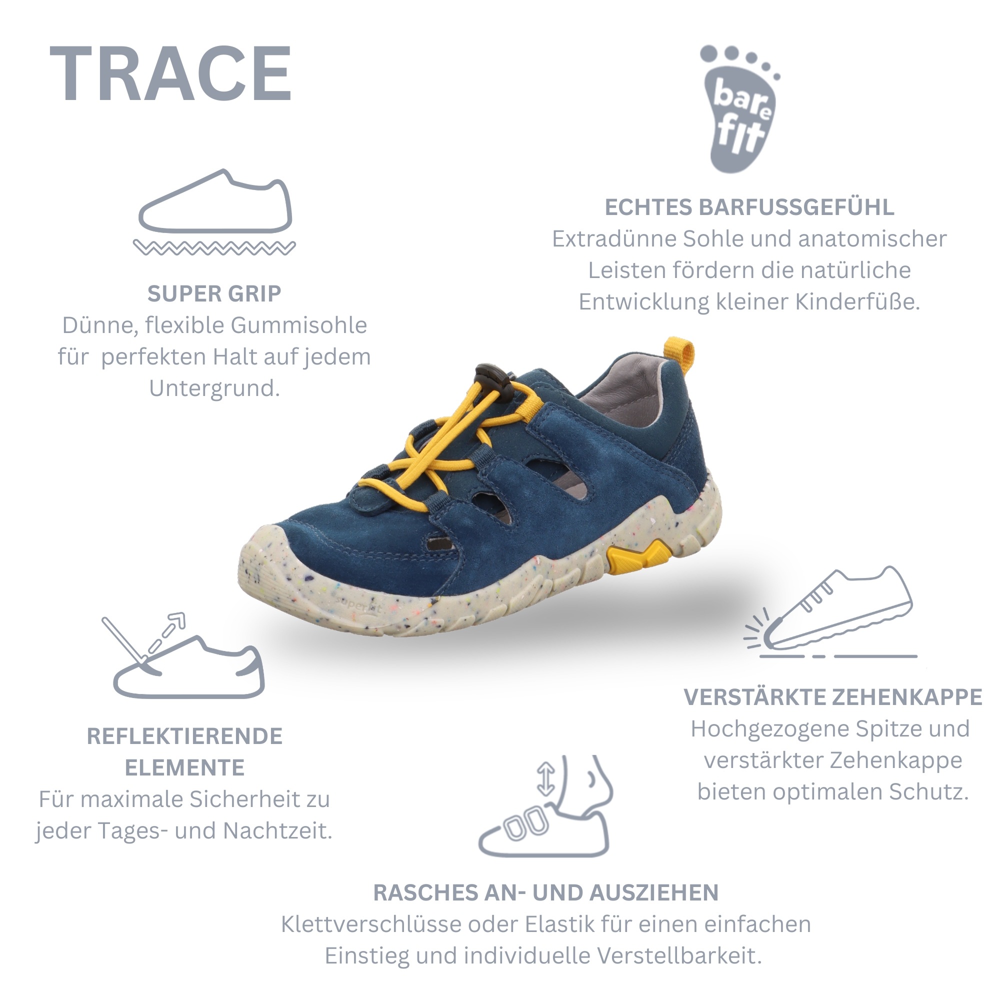Superfit Slip-On Sneaker »TRACE WMS: mittel«  Sandale, mit Schnellverschluss, Größenschablone zum Download