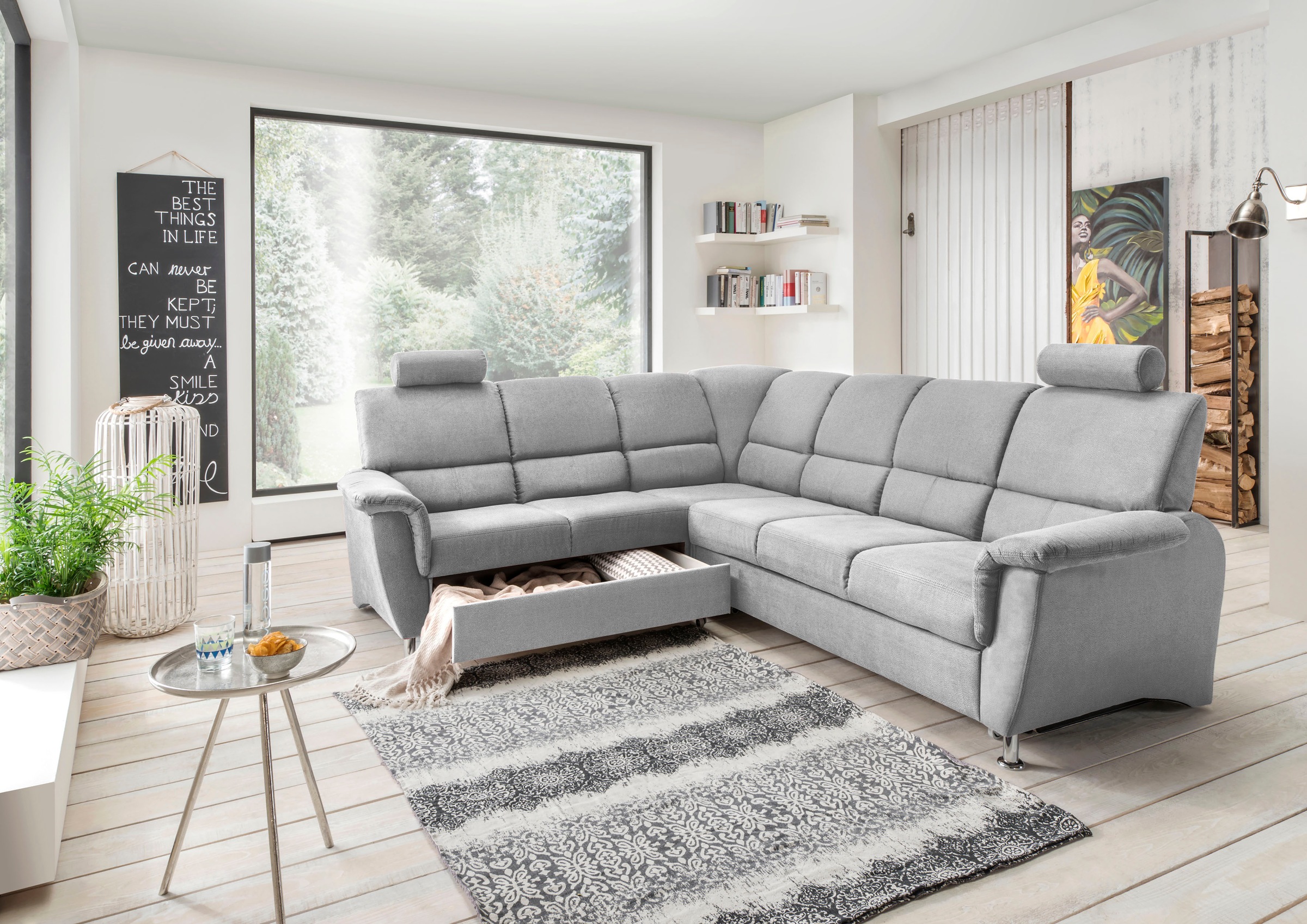 Home affaire Ecksofa »Pisa L-Form, mit Schlaffunktion, Stauraum, 2x höhenve günstig online kaufen
