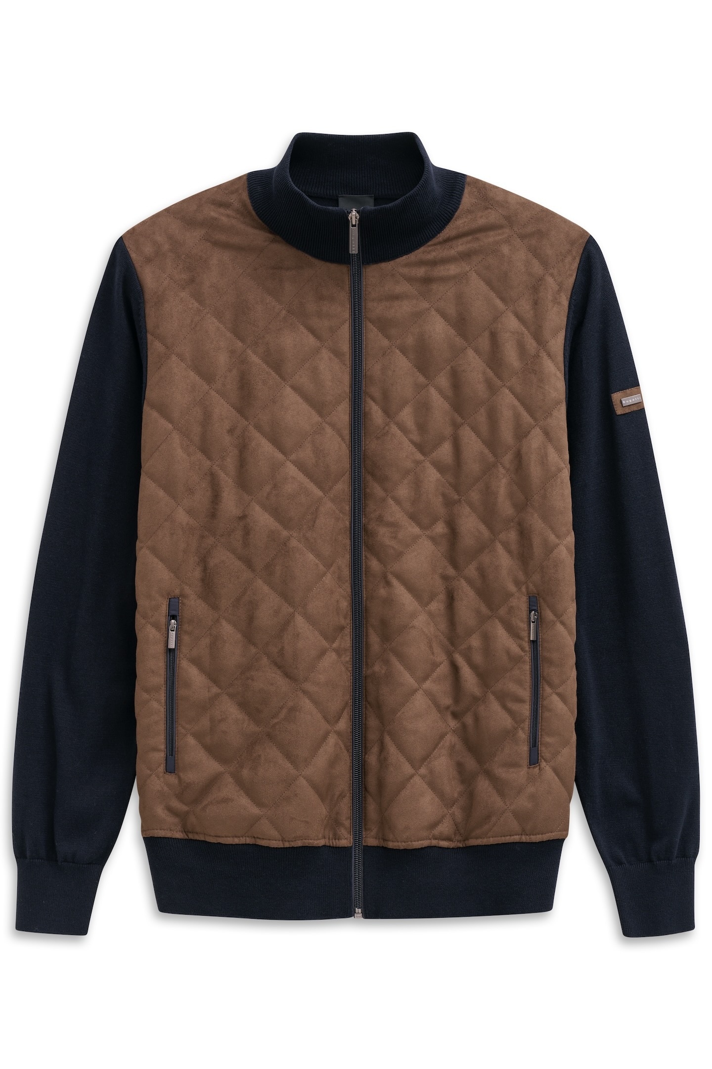 bugatti Strickjacke »Regular Fit«, mit Velour-Front & Stehkragen