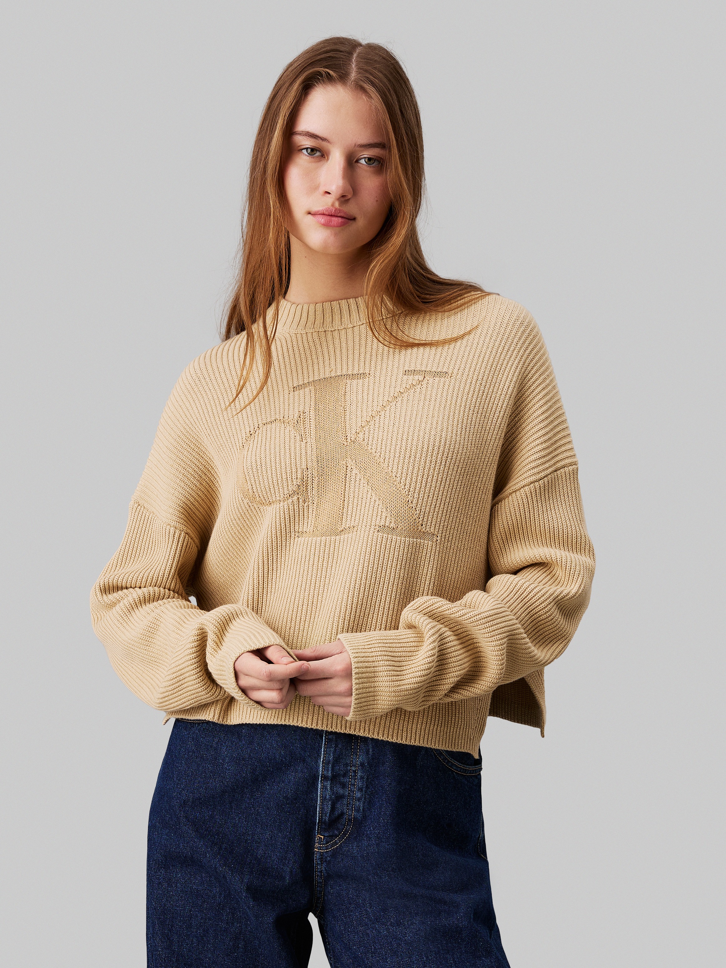 Calvin Klein Jeans Stehkragenpullover »LOGO INTARSIA REGULAR SWEATER«, mit Logostickerei