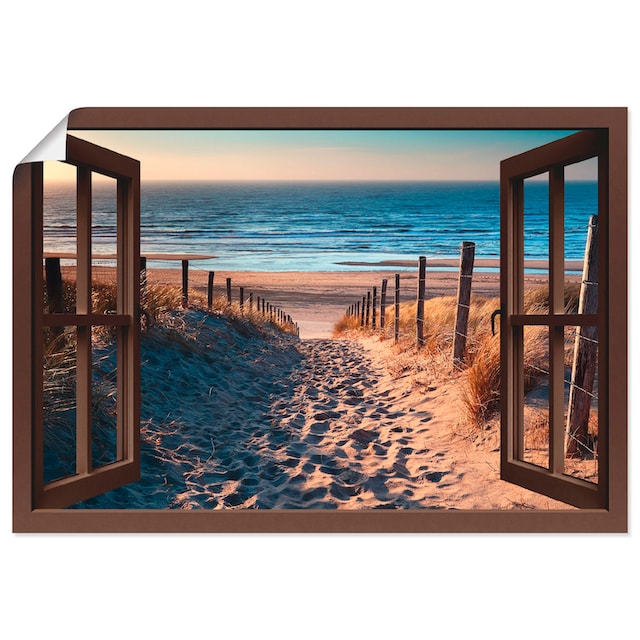 Artland Wandbild »Fensterblick Weg zum Nordseestrand«, Strand, (1 St.), als  Leinwandbild, Wandaufkleber oder Poster in versch. Größen auf Raten kaufen