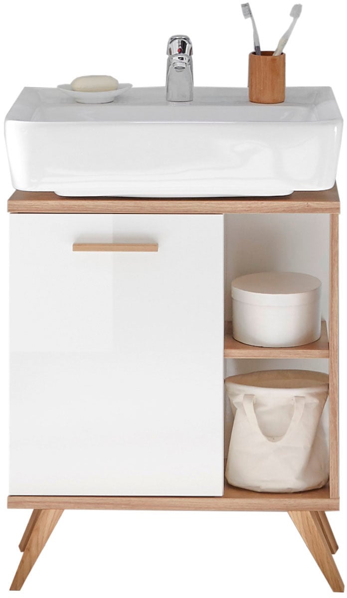 Saphir Badmöbel-Set »Quickset 4-teilig, Waschbeckenunterschrank mit LED-Spiegelschrank«, (4 St.), Unterschrank, Hängeschrank, inkl. Türdämpfer, 5 Türen, 1 Schublade