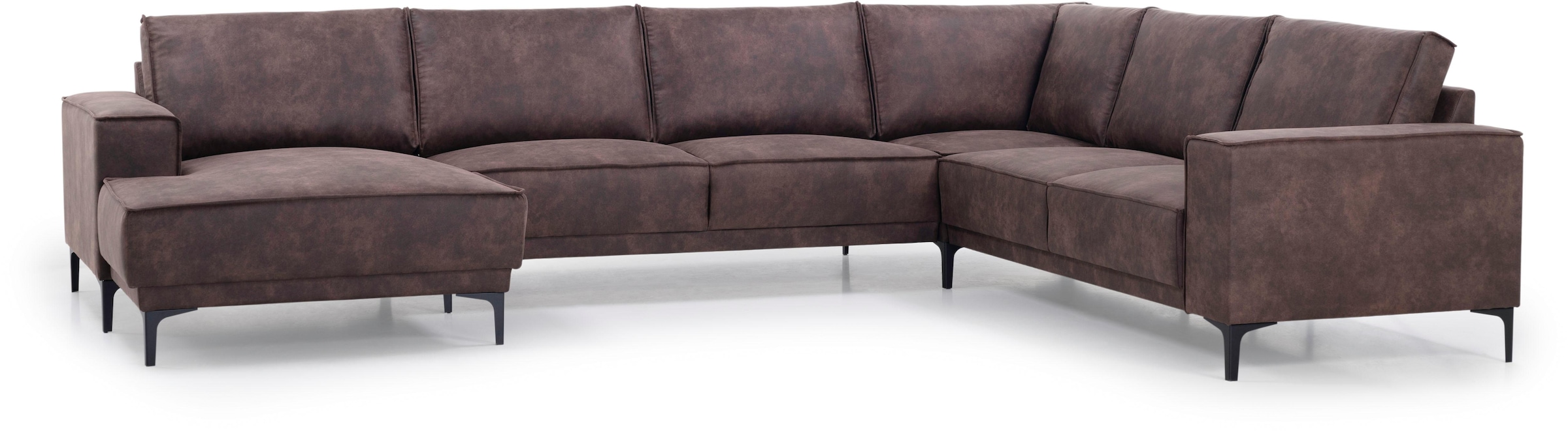 Places of Style Wohnlandschaft »XXL Sofa Oland, Struktur, Flachgewebe, Luxus-Microfaser, Boucle«, U-Form, 342 cm, Wellenunterfederung, Skandi-Design, Metallfüße