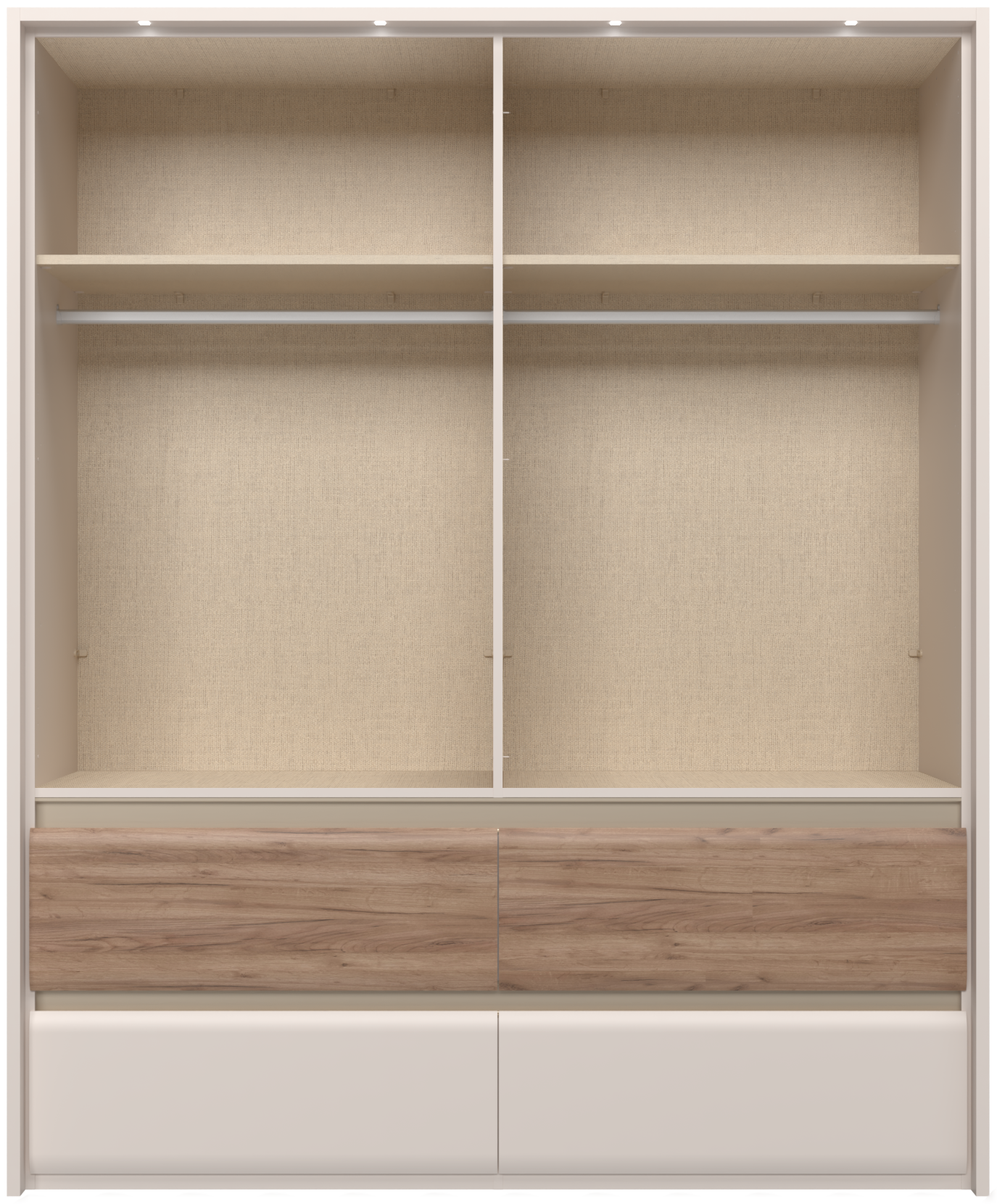 Places of Style Kleiderschrank »Invictus, UV lackiert, FSC-zertifiziert, grifflose Optik«, (abgerundete Schubladen aus MDF im Holzdekor, soft-close), mit Beleuchtung und Spiegel, in 4 Breiten, hoher Schrank (226cm)