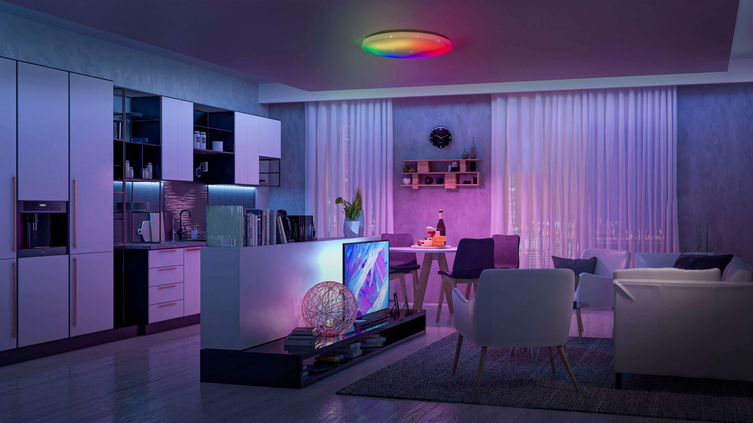 näve LED Deckenleuchte »Rainbow«, 1 flammig, Kristalleffekt, dimmbar, Nachtlicht, CCT, Farbwechsler, Fernbedienung