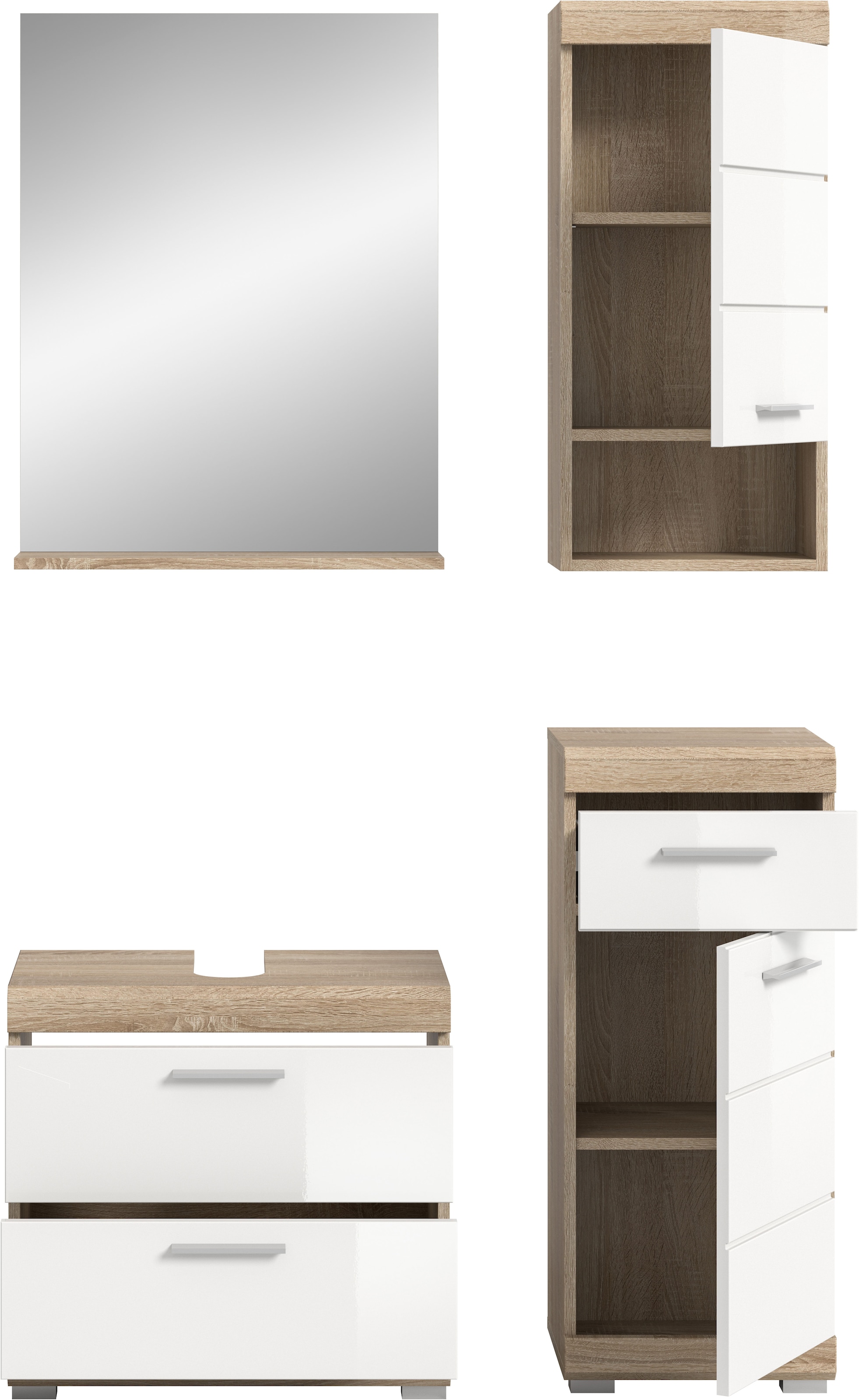 INOSIGN Badmöbel-Set »Siena, 4 teilig, bestehend aus:«, (Set), Waschbeckenunterschrank, Spiegel, Unterschrank, Hängeschrank