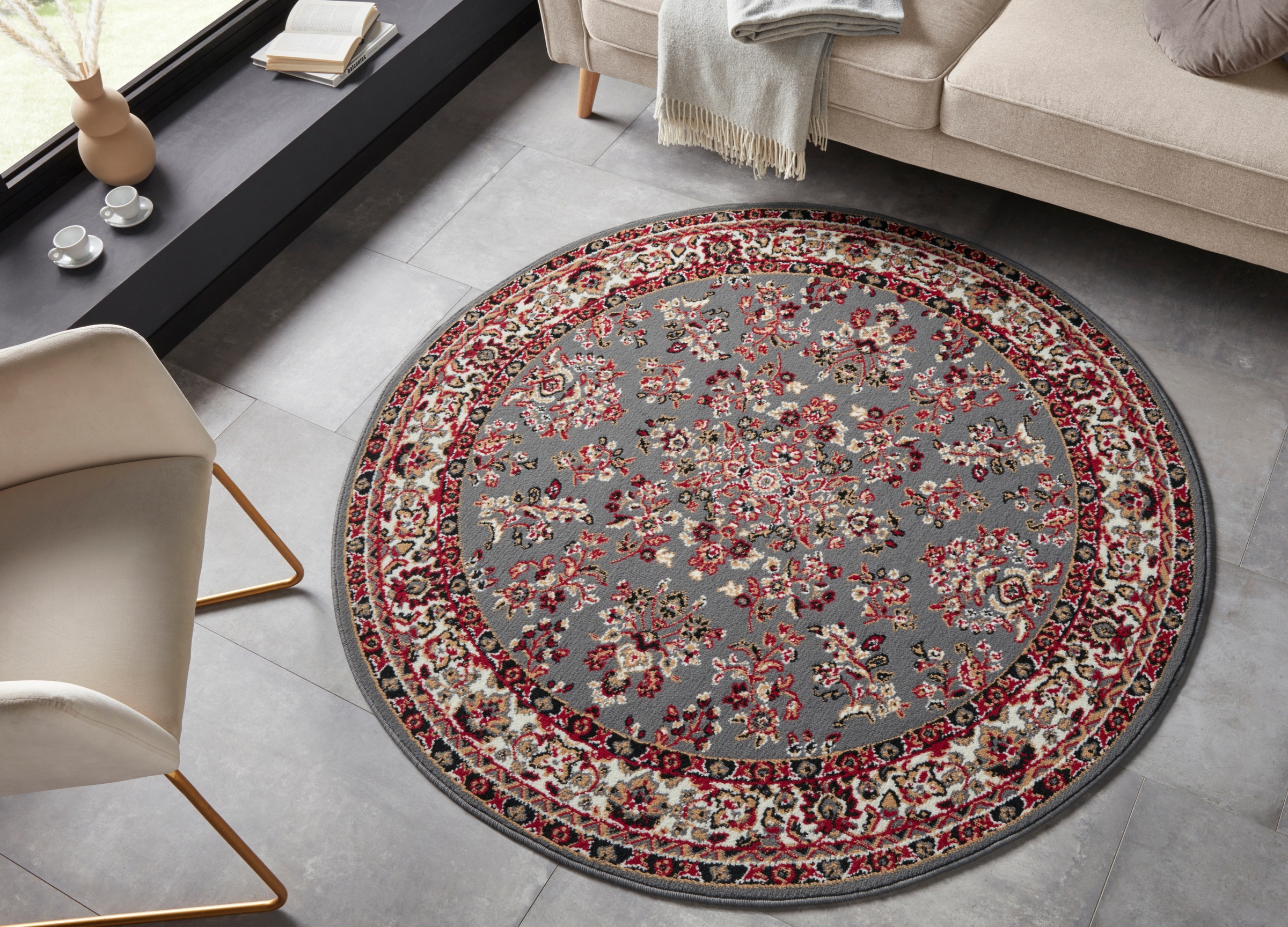my home Teppich »Halton«, rund, 8 mm Höhe, Kurzflor, Orient Optik, mit Bord günstig online kaufen