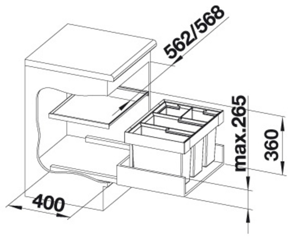Blanco Mülltrennsystem »Flexon II 60/4«, 4 Behälter, Kunststoff, Stahlblech, 600 mm Untermass