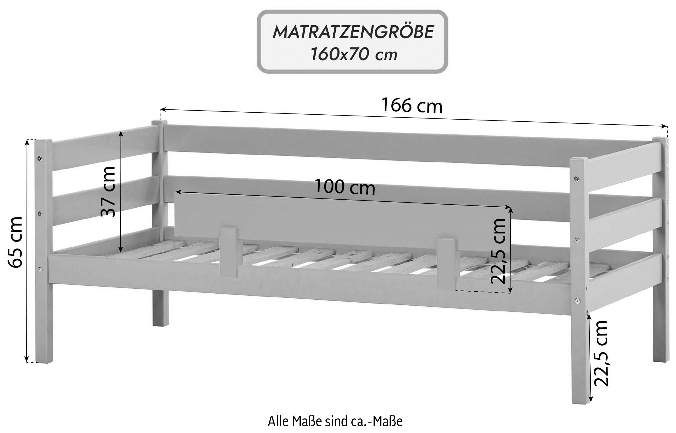 Hoppekids Einzelbett »ECO Comfort Kinderbett, Kiefer Massivholz, Jugendbett inkl. Rollrost«, 70x160 cm, wahlweise in verschieden Farben/ Matratze/ Absturzsicherung