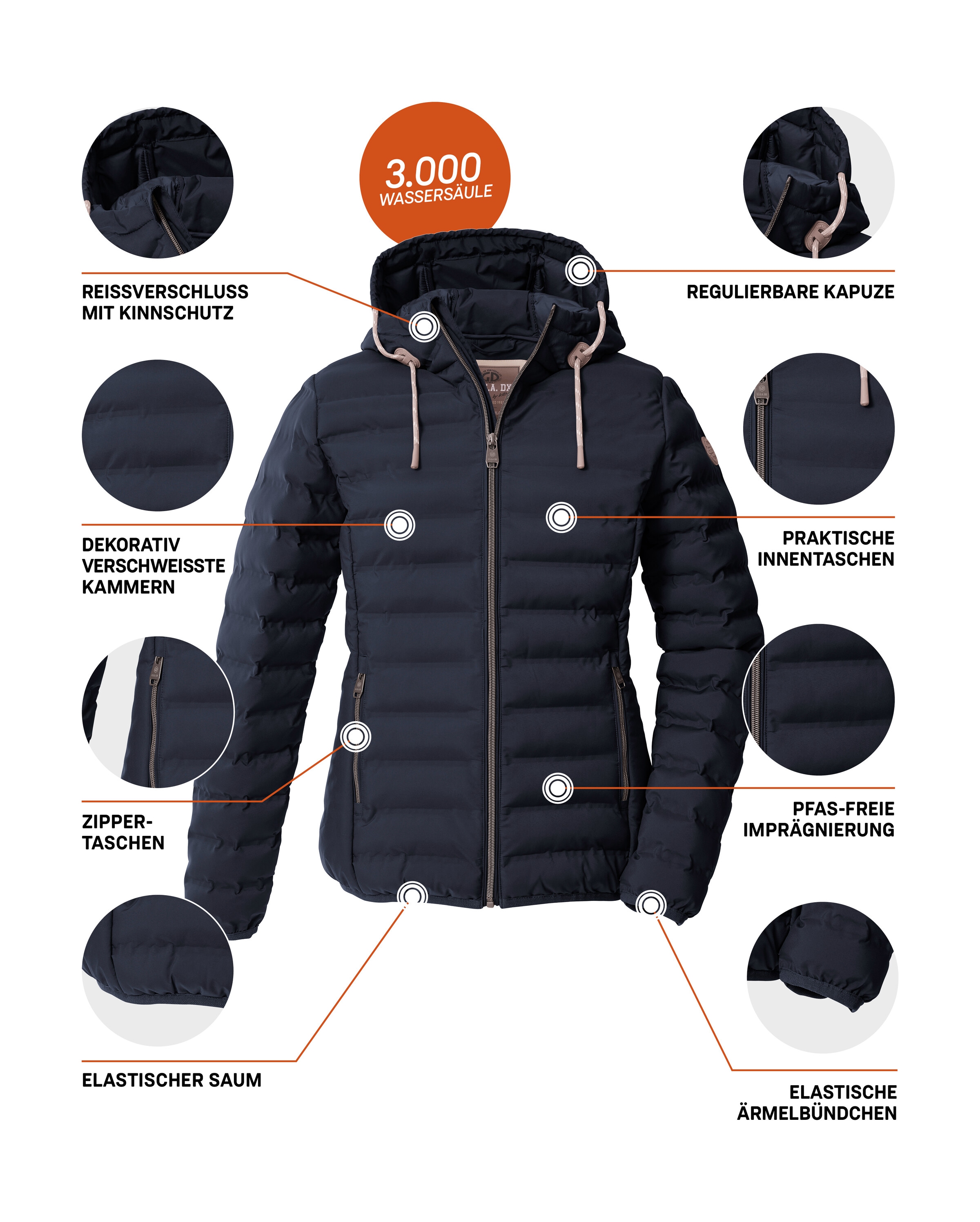 G.I.G.A. DX by killtec Steppjacke »Damen Steppjacke OOGW 1« Leichte Steppjacke, wasserabweisend, weitenregulierbare Kapuze