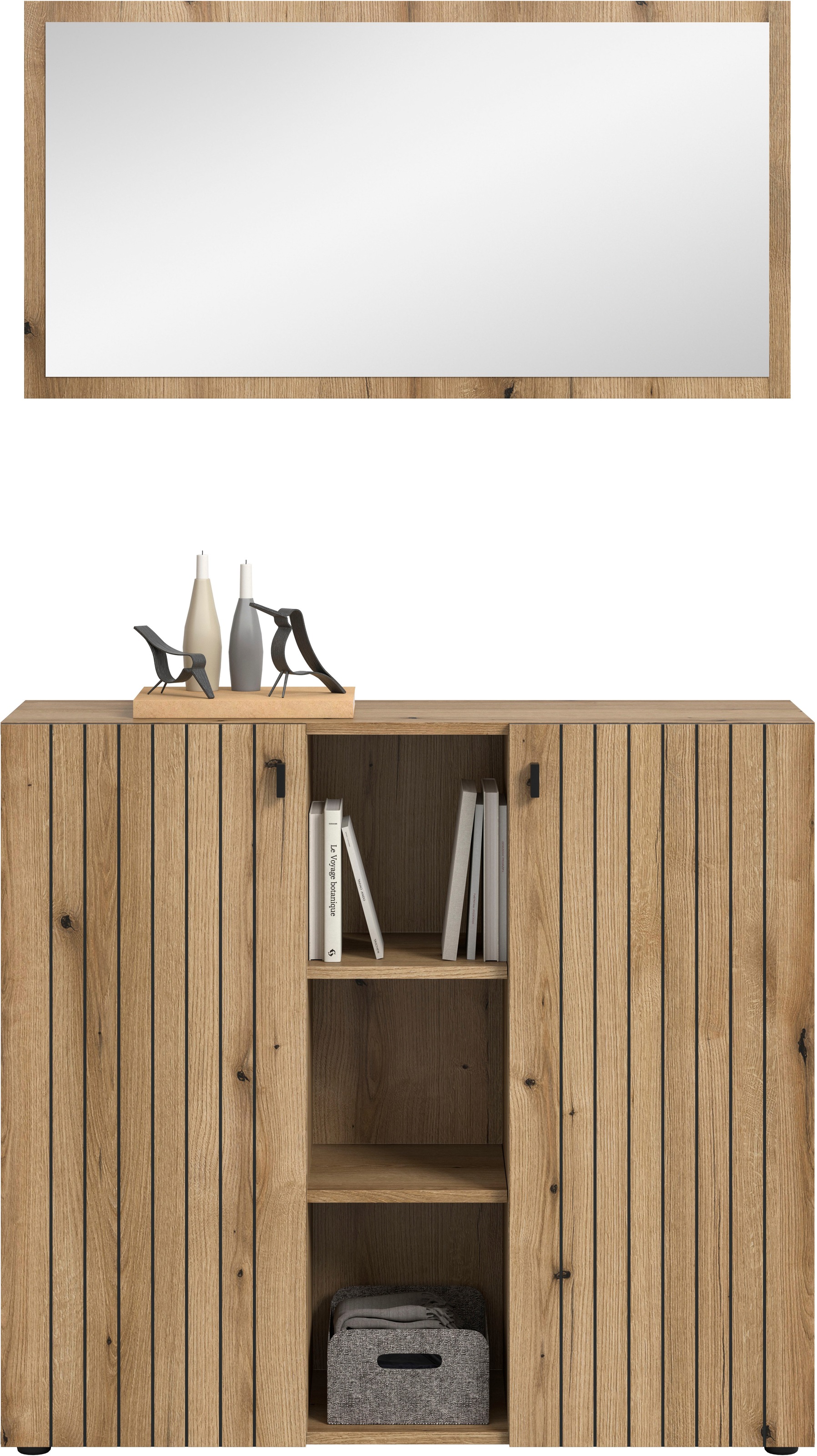 INOSIGN Garderoben-Set »TATIO, 2-tlg. Garderobenkombination,Breite: 106 cm, Rillenfräsung« Set, Set, best. aus: 1 Spiegel, 1 Schuhkommode, 2 Stk. tlg.