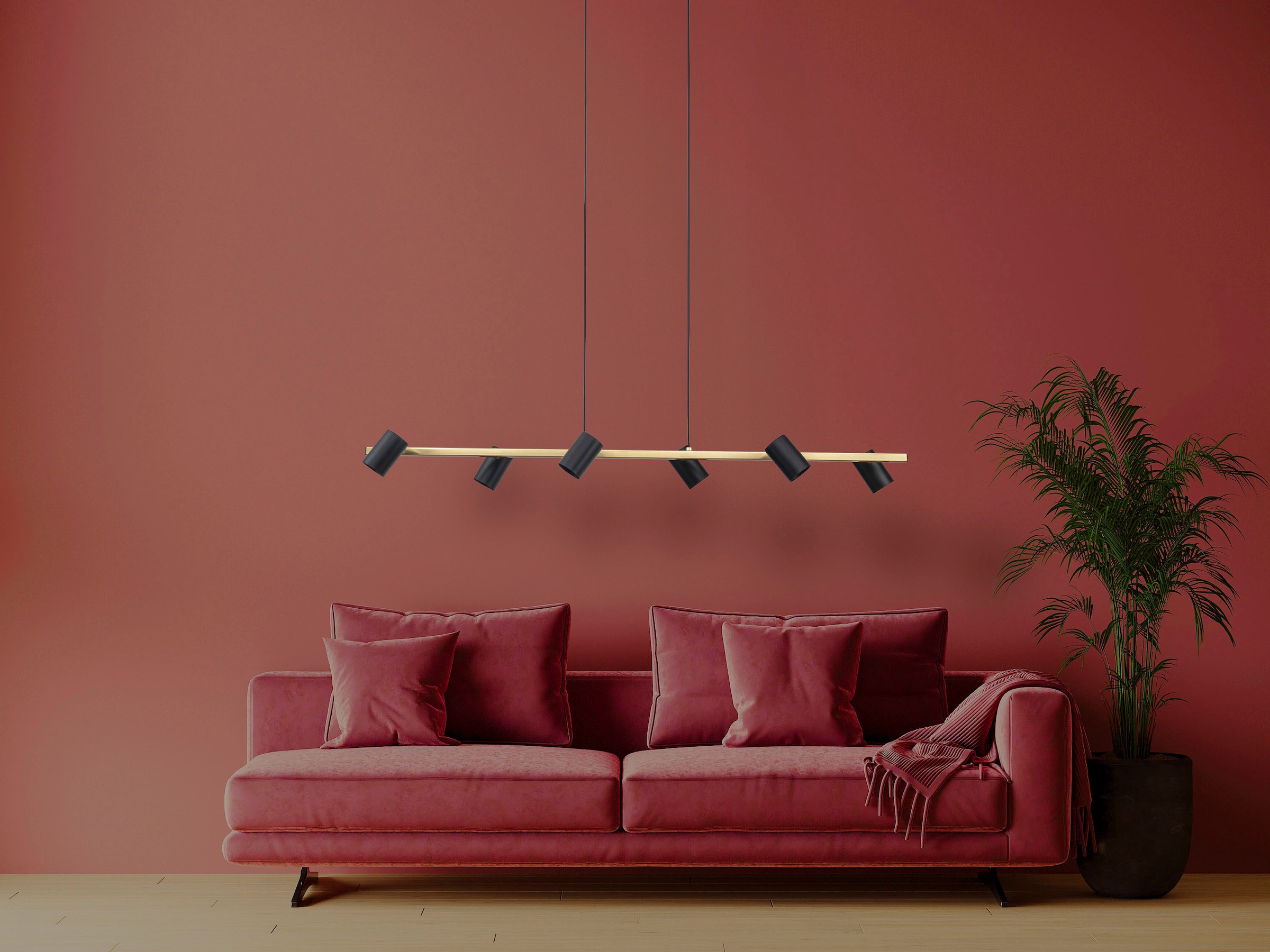 näve Pendelleuchte »Frida« GU10 1 Stk. 6flg., GU10, Strahler schwarz matt, messing, Höhe 120cm, Länge 115cm