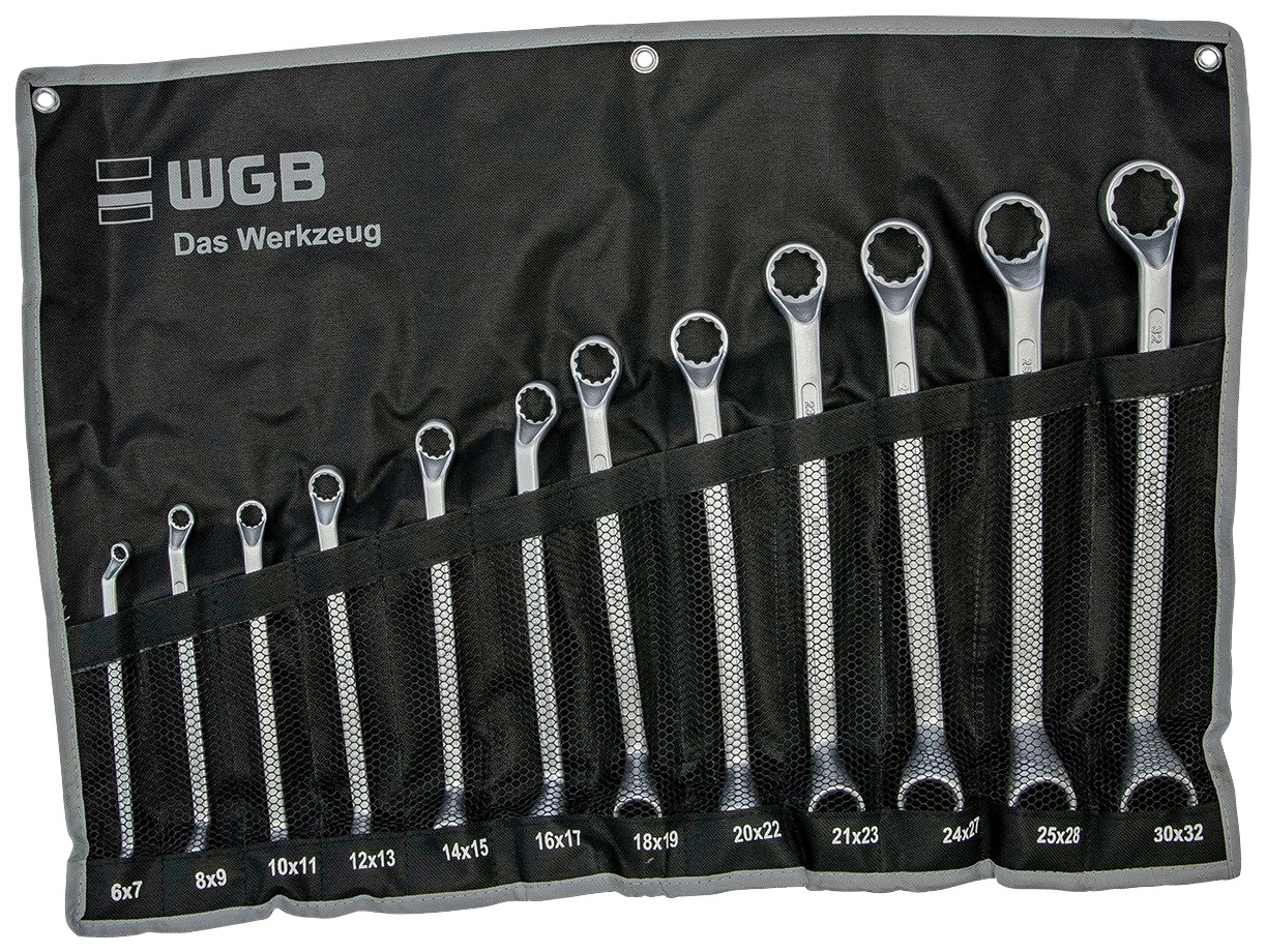 WGB BASIC PLUS Ringschlüssel »Doppelringschlüssel-Satz«, (Set, 12 St.), gekröpft, Chrom-Vanadium Stahl, verchromt, in Rolltasche