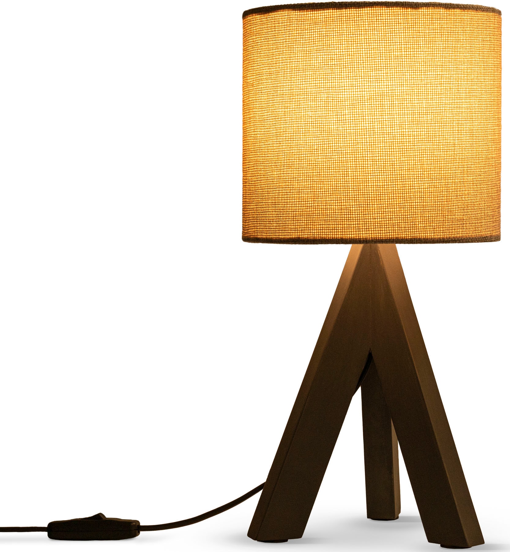 Paco Home Tischleuchte »BAJO CANVAS UNI COLOR«, 1 flammig, Leuchtmittel E14 | ohne Leuchtmittel, Dreibein massiv Holz, Textilschirm uni Leinen, Ø 17 cm, H. 35 cm