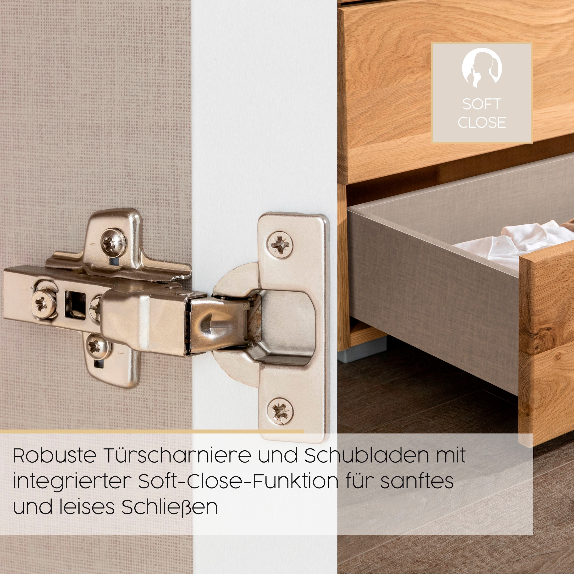 rauch Kombikommode »Sideboard Schubkommode Kommode MONTCLAR Front Dekor/Hochglanz/Glas« Breite 160 / Höhe 81 cm, 2 Einlegeböden, inkl. Soft-Close-Funktion,  2-türig, 4 geräumige Schubladen, viele Griffvarianten MADE IN GERMANY