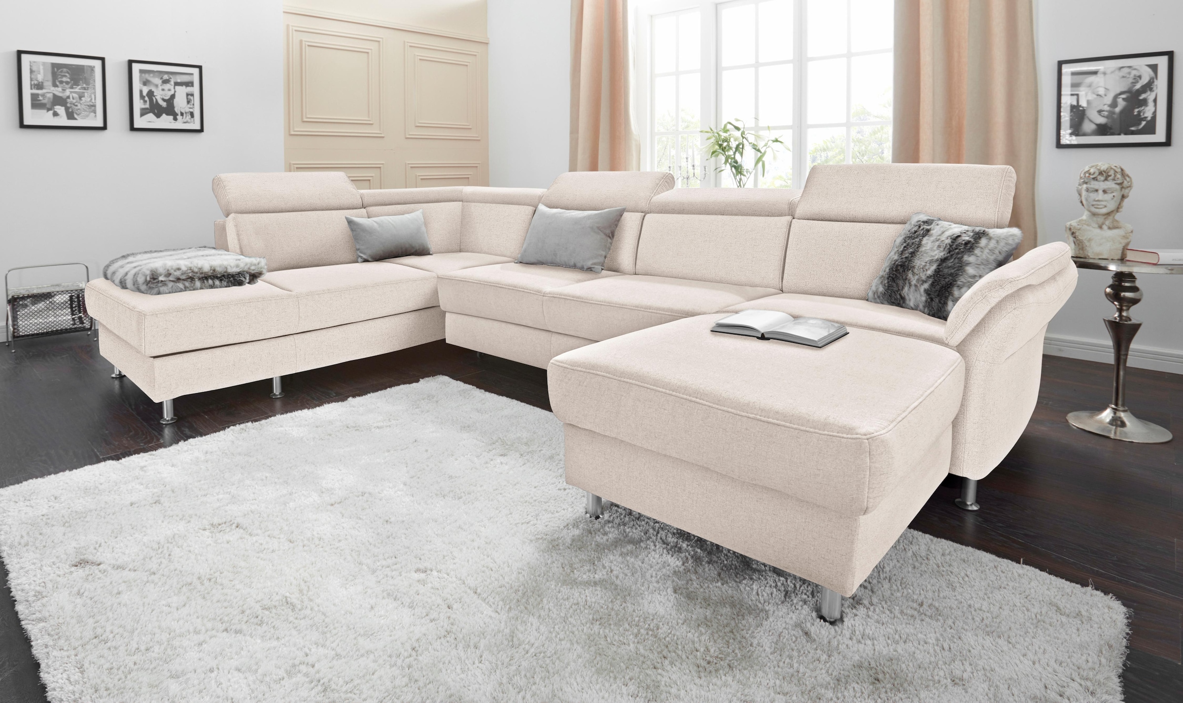 sit&more Wohnlandschaft »Avignon U-Form« wahlweise mit Bettfunktion und Stauraum, inklusive Kopfteilverstellung