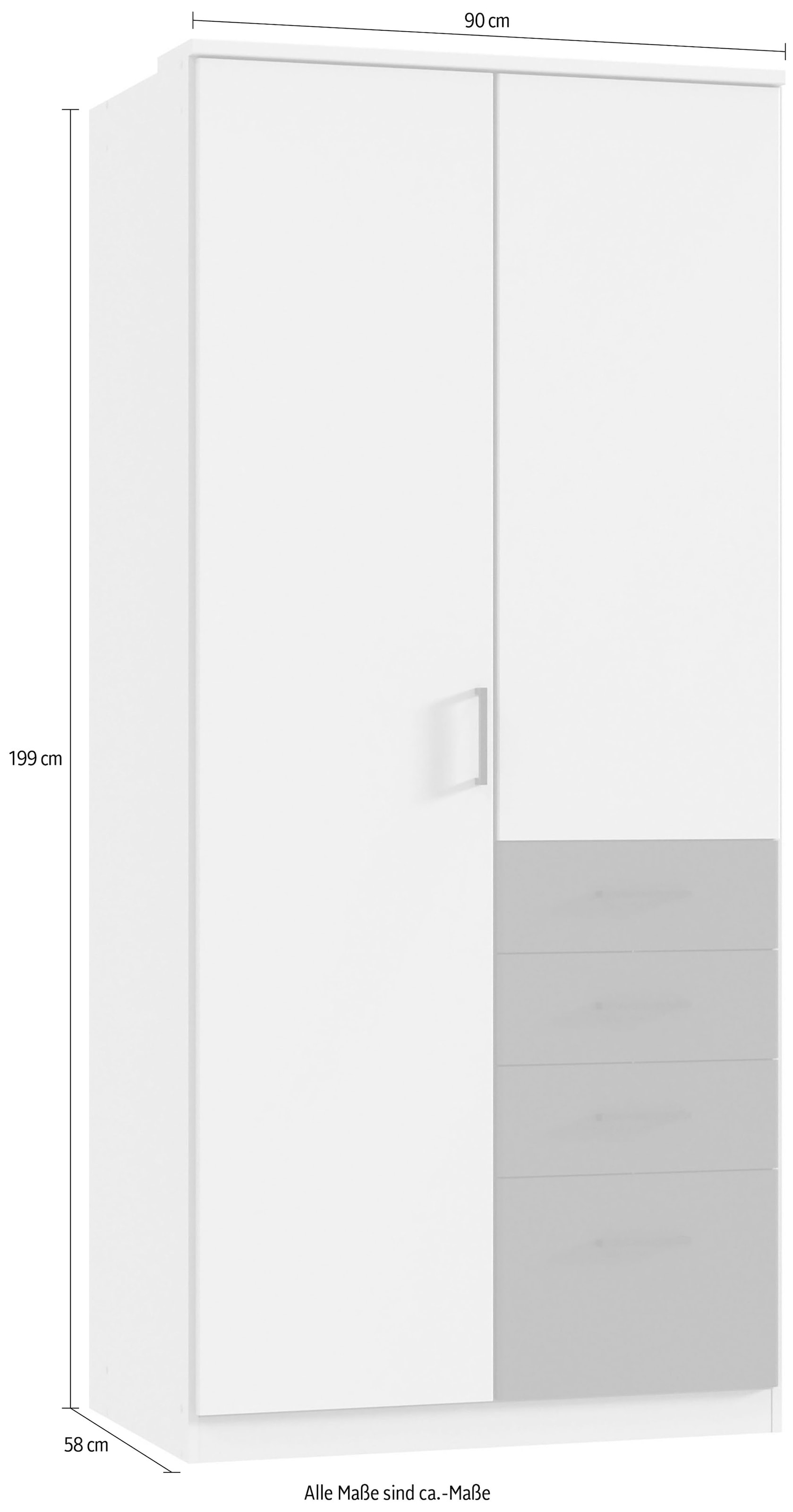 Wimex Kleiderschrank »Cottbus, in weiß oder grau modern kombiniert mit graphitfb.Schubladen«, (in 3 Größen, schwarze Griffe, Made in Germany), mit 4 Schubladen, wahlweise mit oder ohne Spiegel
