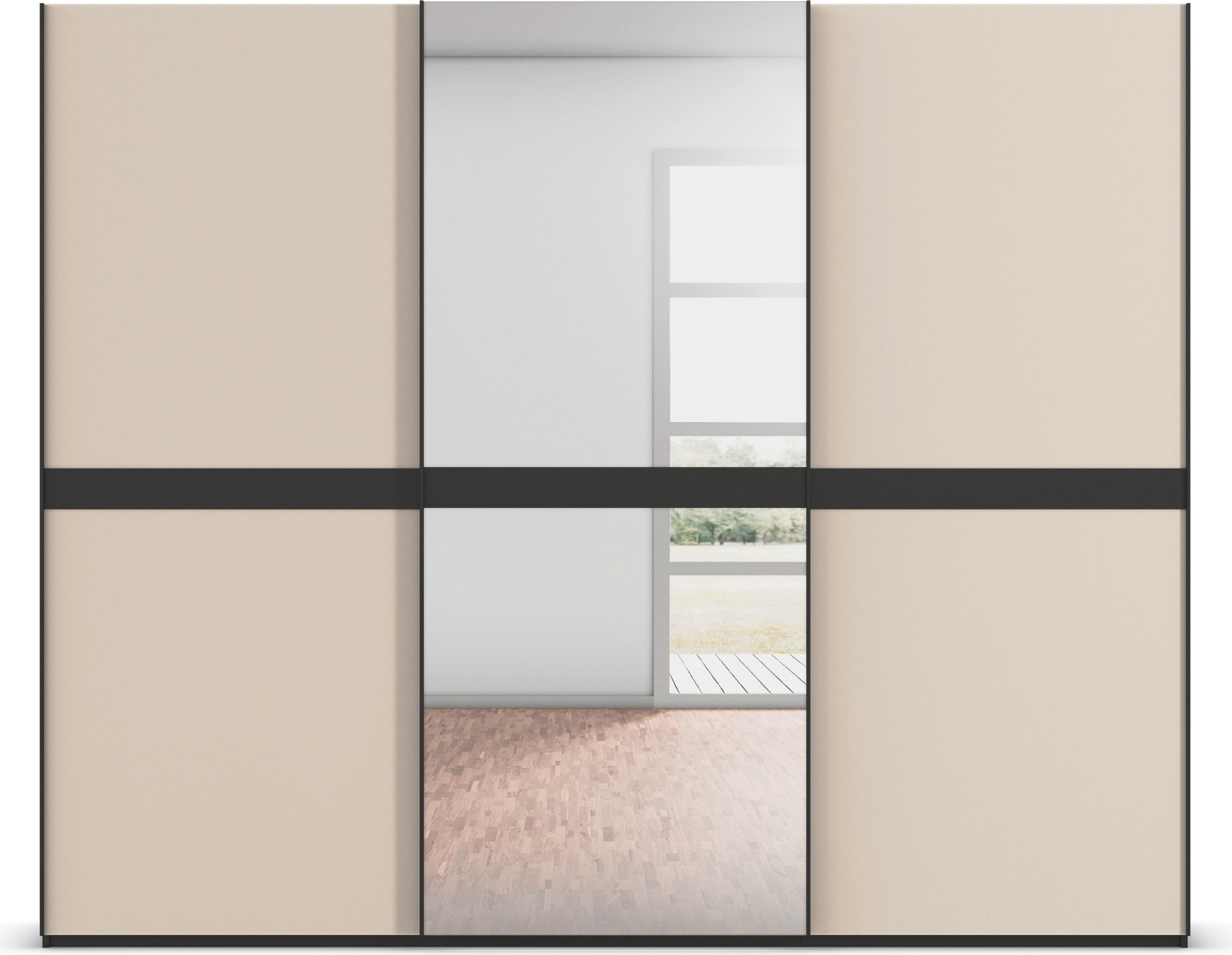 rauch Schwebetürenschrank »Kleiderschrank Schrank Garderobe Schlafzimmerschrank SCALE-LINE«, edle Optik mit Bauchbinde mit Glas/Spiegel-Front MADE IN GERMANY
