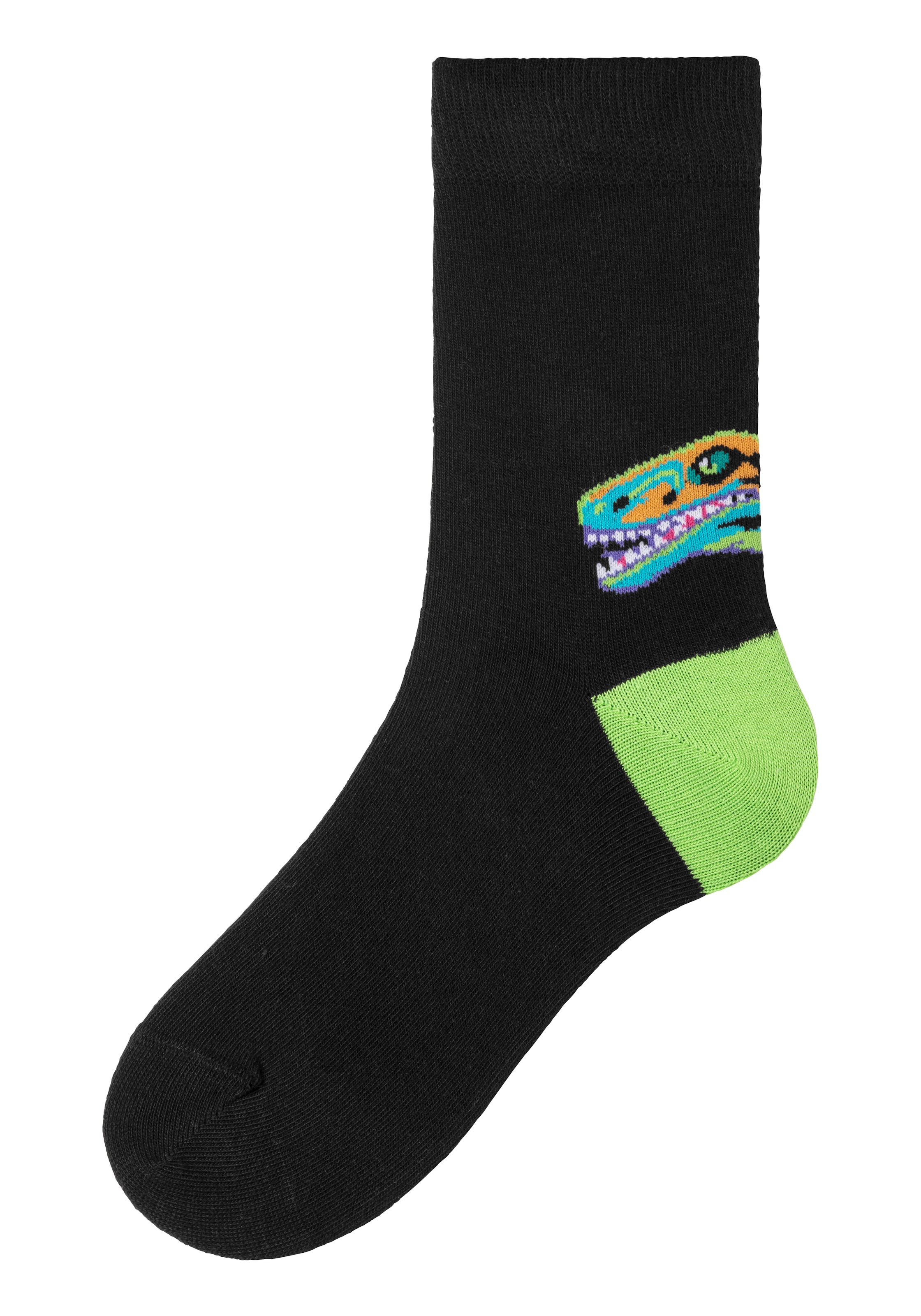 H.I.S Freizeitsocken, (Packung, 5 Paar), mit farbenfrohen Dino Motive über der Ferse