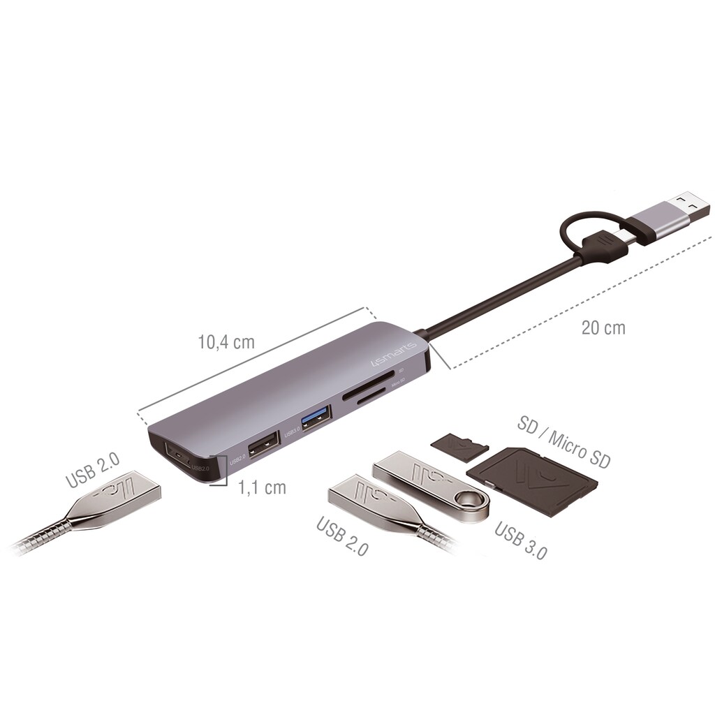 4smarts Laptop-Dockingstation »5 in1 Universal Mulitport USB Hub«