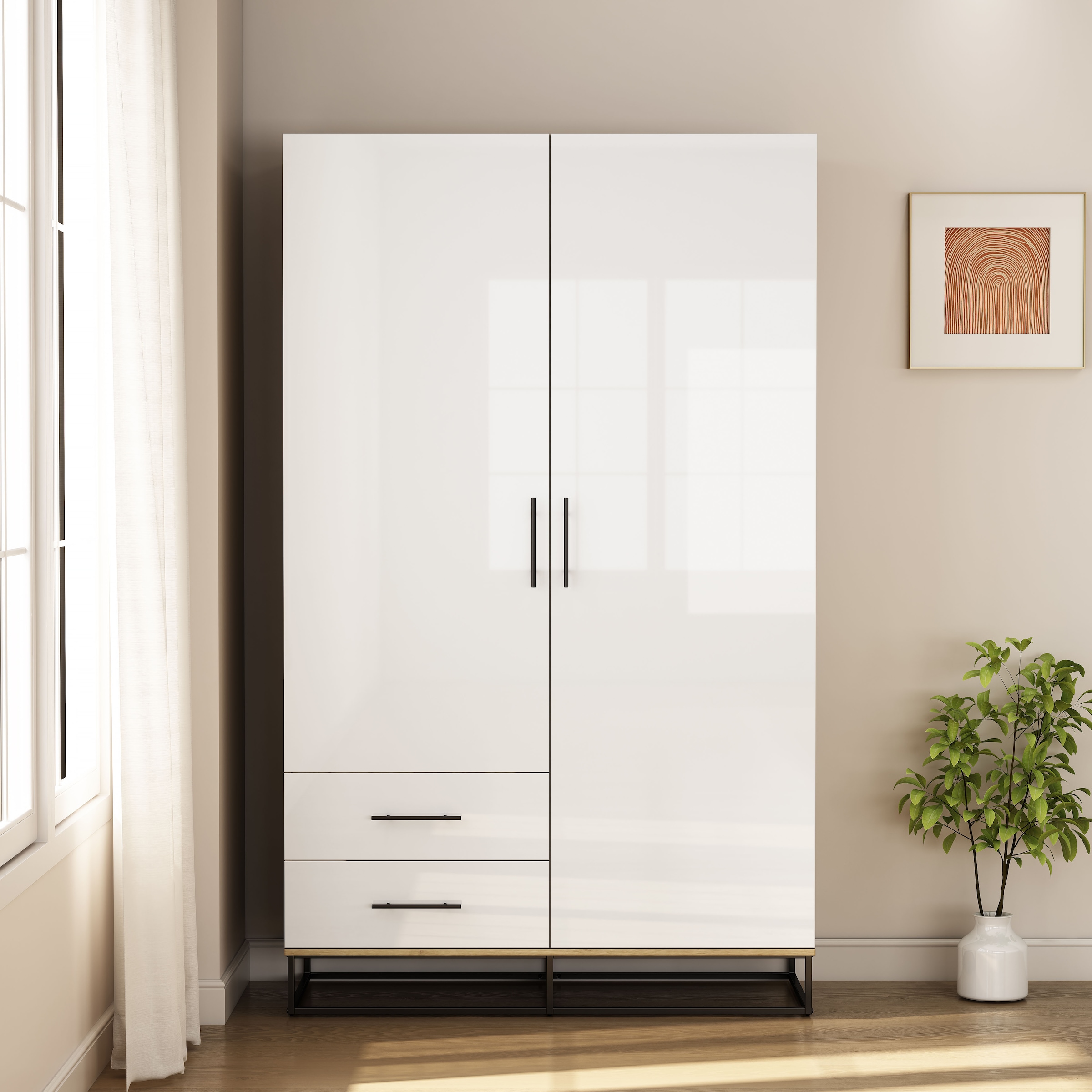 OTTO home Kleiderschrank »Lucca Schlafzimmerschrank Garderobe Hochglanz Bestseller« Hochwertige schwarze Griffe und Kufengestell aus Metall, 